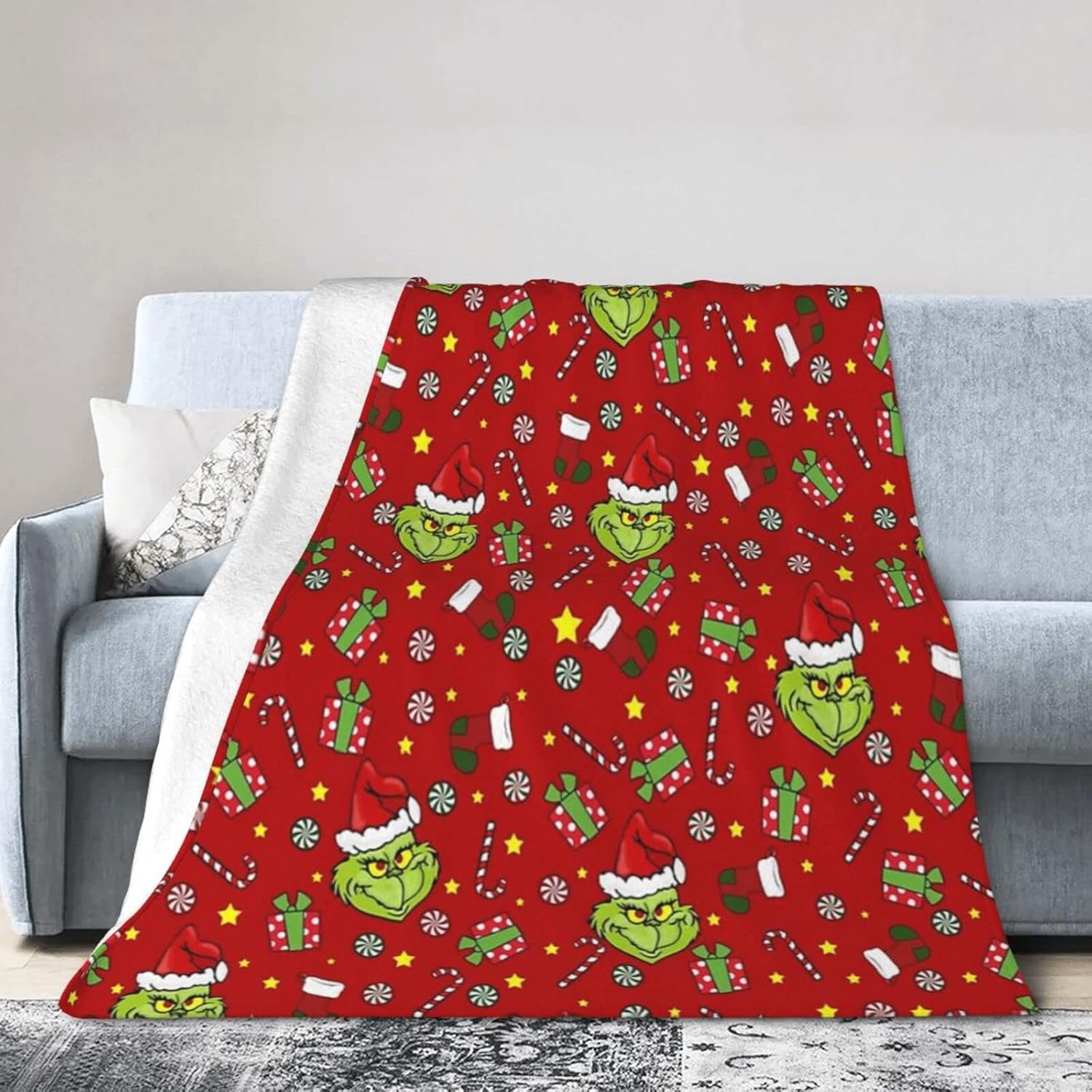 Grinnch – Manta de Navidad con texto en inglés “How to Stole Christmas”, ultra suave, de microforro polar, duradera, para Halloween, manta suave y