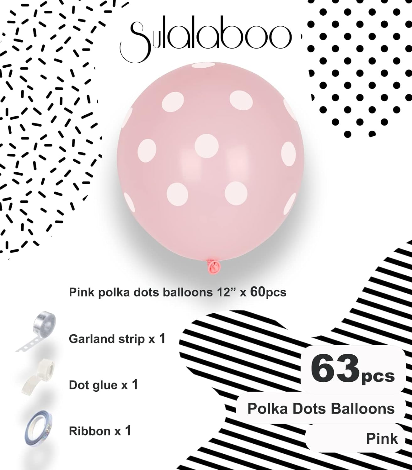63 globos de lunares rosados de 12 pulgadas, globos redondos de látex para fiestas de cumpleaños