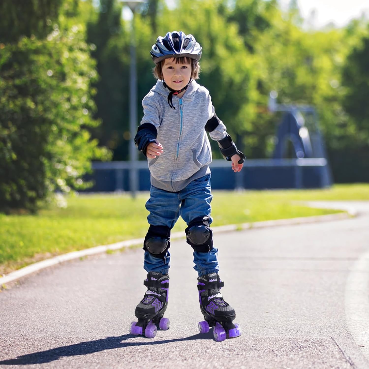 MammyGol Patines de ruedas para niños y niñas, 4 tamaños ajustables para niños y jóvenes, con todas las ruedas iluminadas, patines cuádruples para