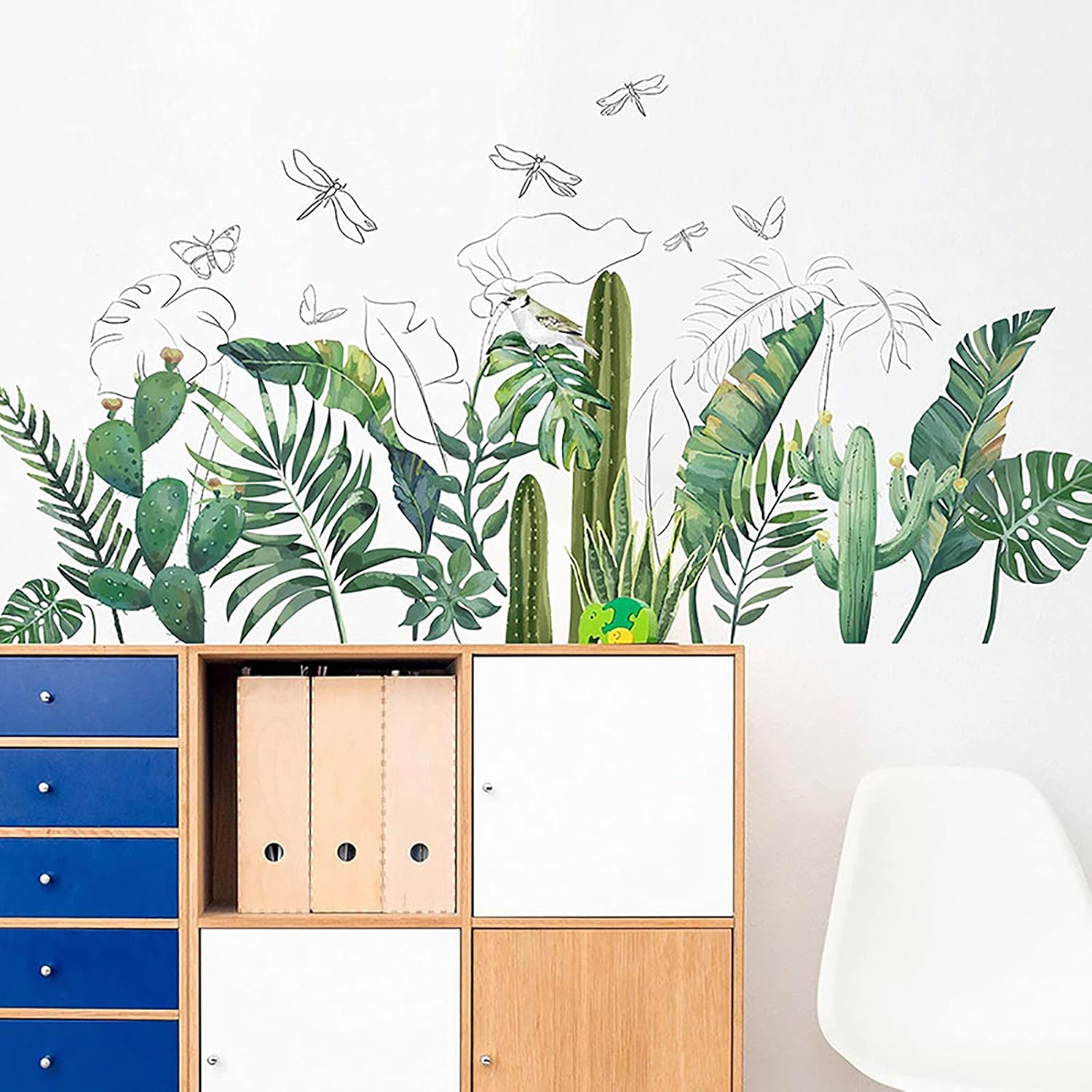Calcomanías de pared de hojas tropicales, palmeras verdes extraíbles, plantas de árbol, cactus, calcomanías de pared para sala de estar, habitación
