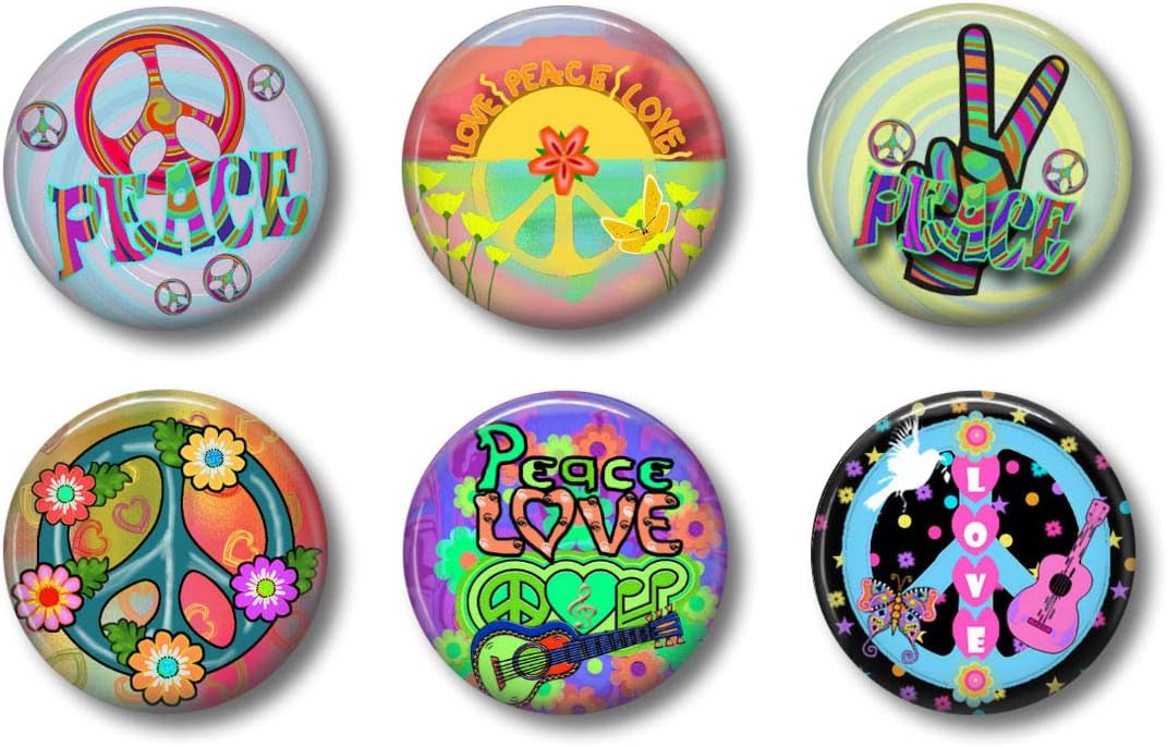Imanes retro de la paz  Fun 70’s Peace Love & Rock n Roll Hippie Juego de regalo de imanes para nevera (Peace)