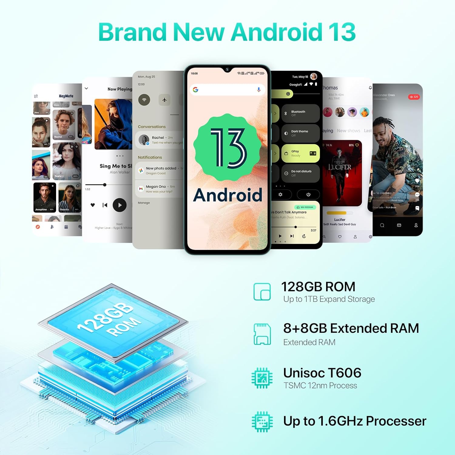 UMIDIGI A15C (8+8GB RAM+128GB ROM) Android 13 NFC teléfono celular desbloqueado, cámara AI ultra clara de 48 MP, teléfono inteligente de batería de
