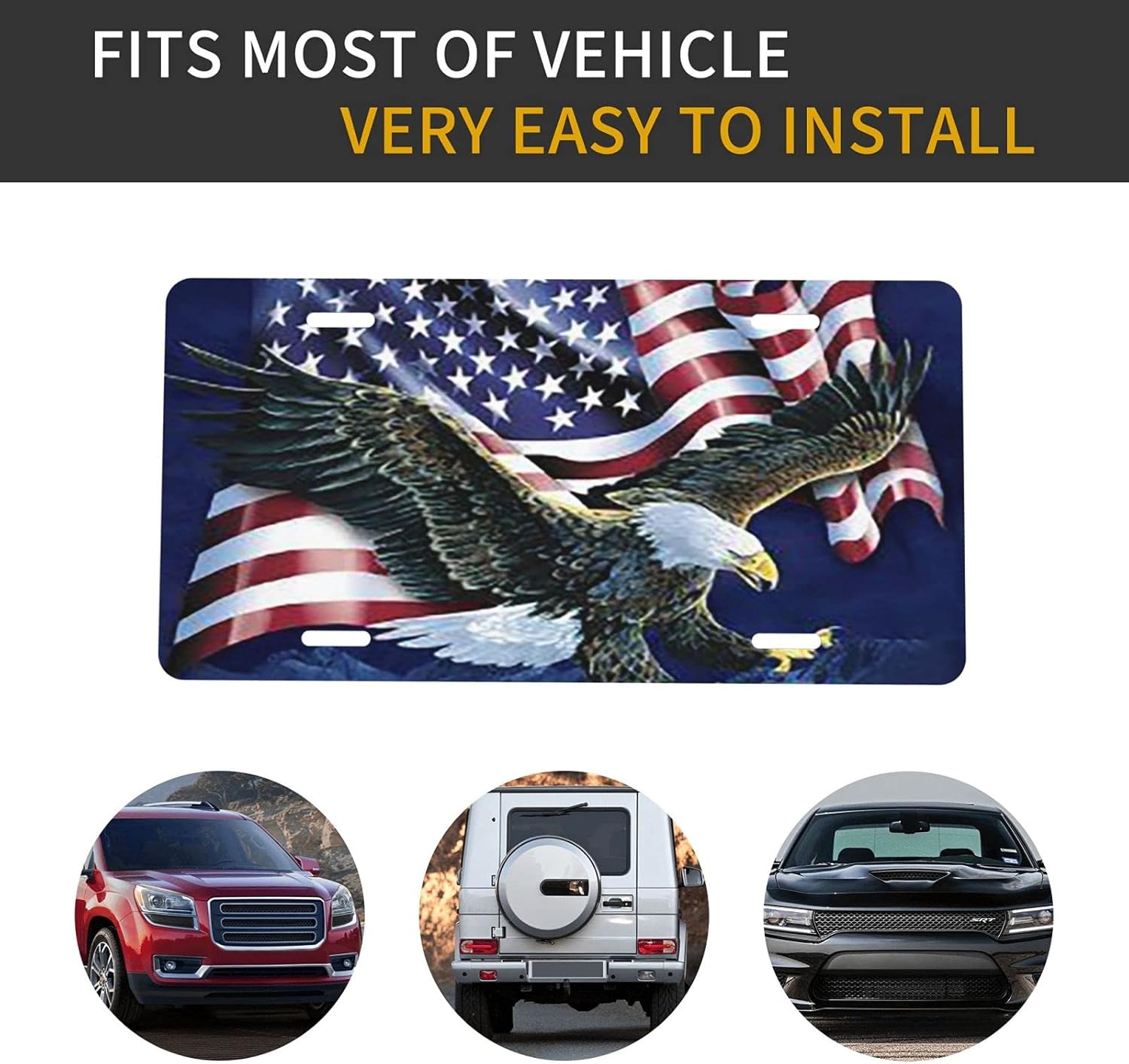 Cubierta de placa de matrícula con bandera de Estados Unidos voladora de águila en la montaña, placas de metal de aluminio fresco, placa de metal