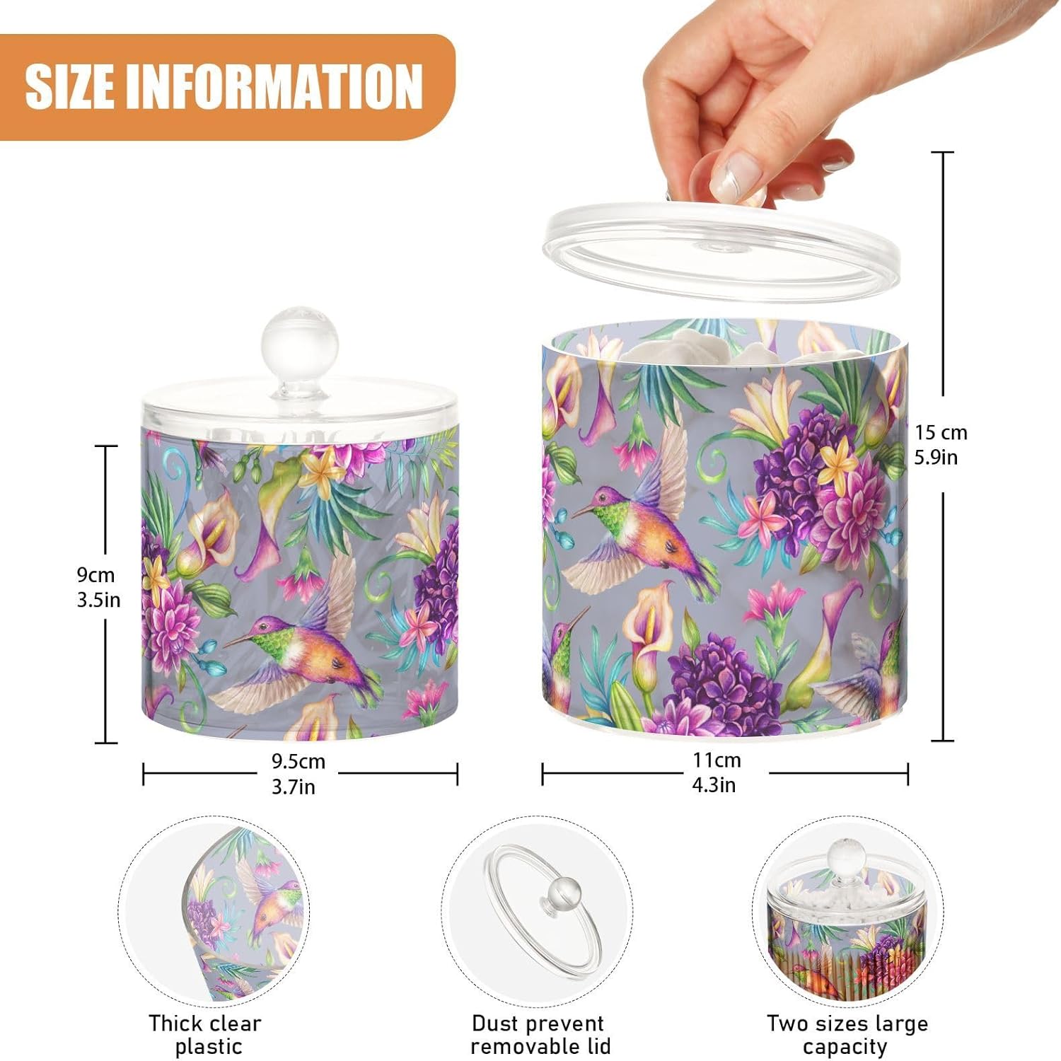 Frascos de primavera de colibrí con tapas, recipientes de baño, tarros decorativos para lavandería, contenedor de hisopos de algodón para