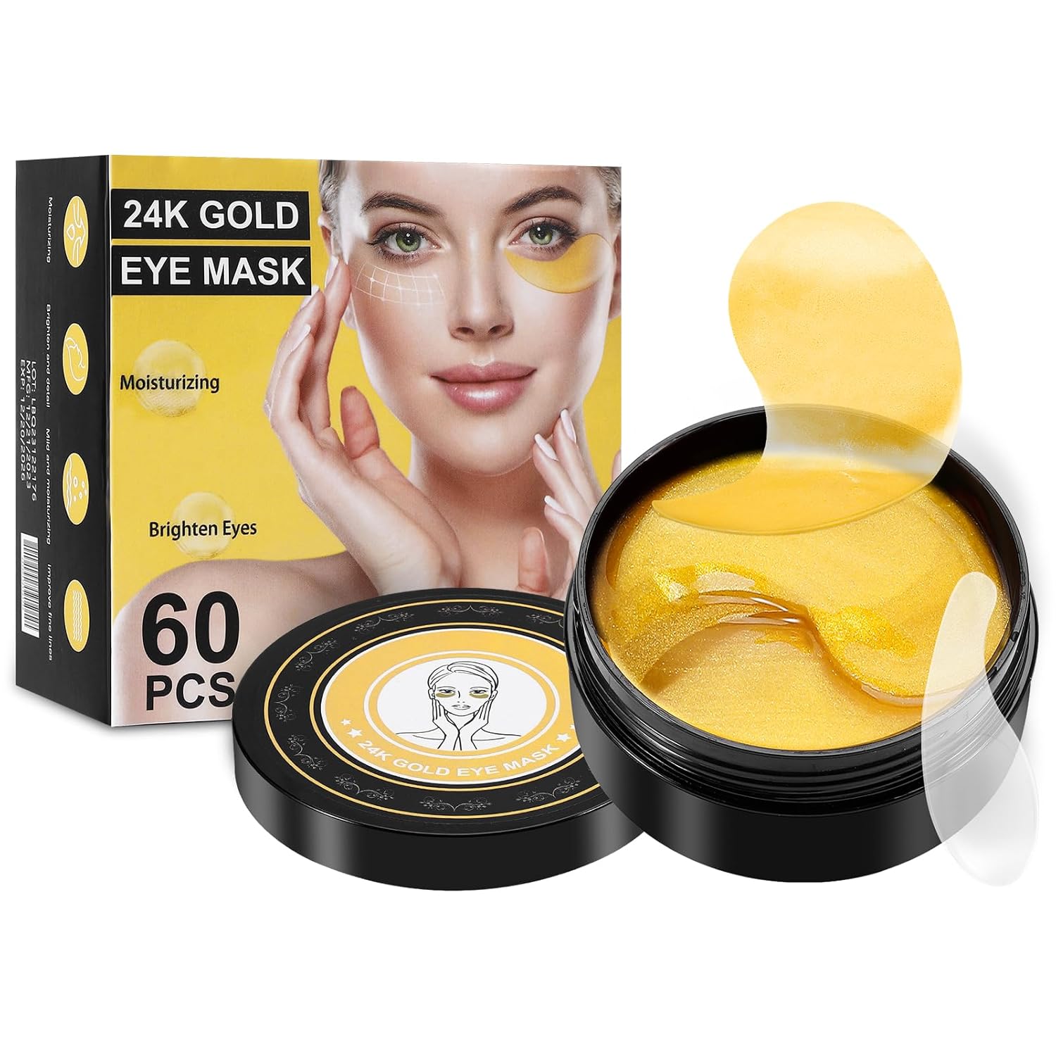 Parches debajo de los ojos para ojeras y ojos hinchados, (60 unidades de oro de 24 quilates), máscaras para el cuidado de la piel, parches