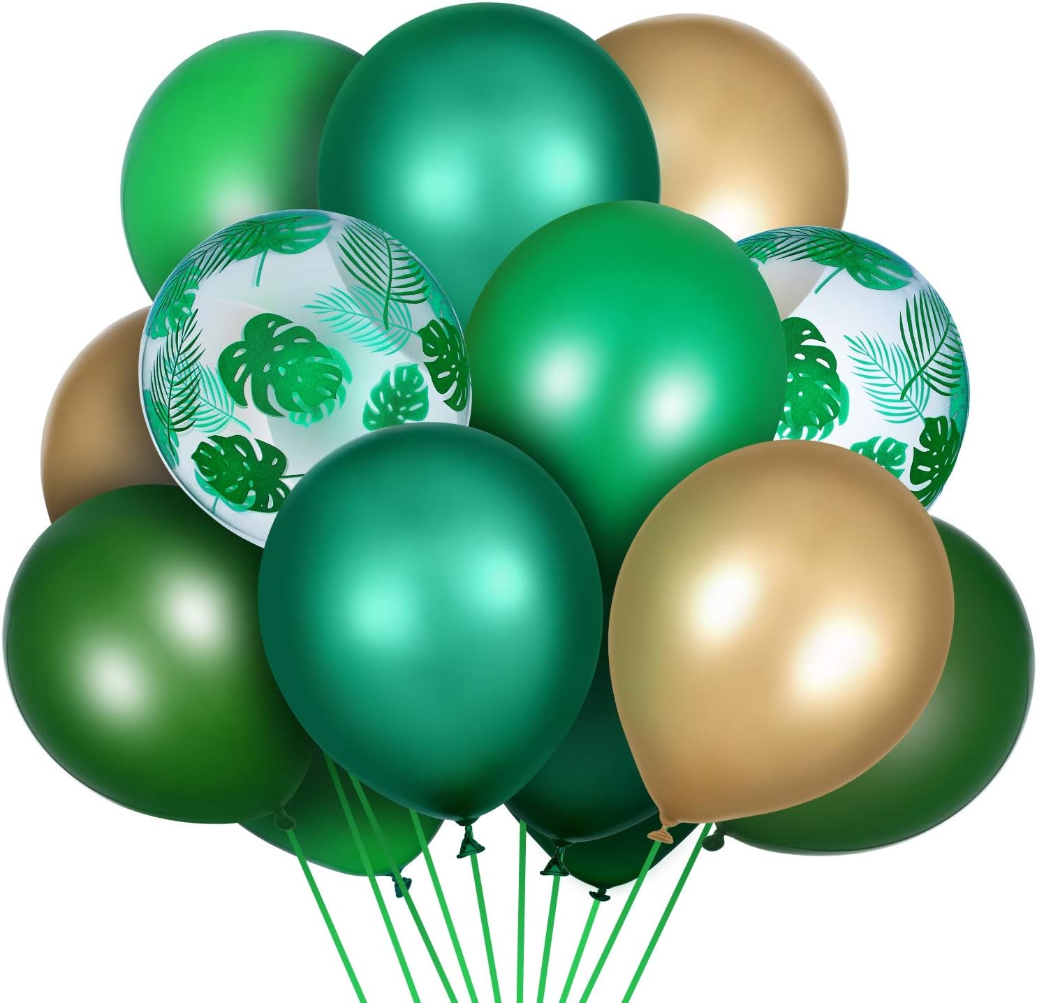 80 globos temáticos de safari en la selva, globos de hojas de palma, globos cromados metálicos, globos de látex verde para cumpleaños, suministros