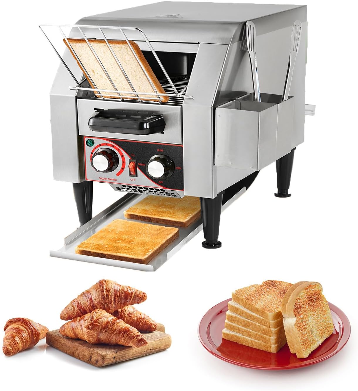 Hiteemer Tostadora comercial 150 rebanadashora, horno tostador para restaurante resistente 1300 W tostadora eléctrica de acero inoxidable con mango
