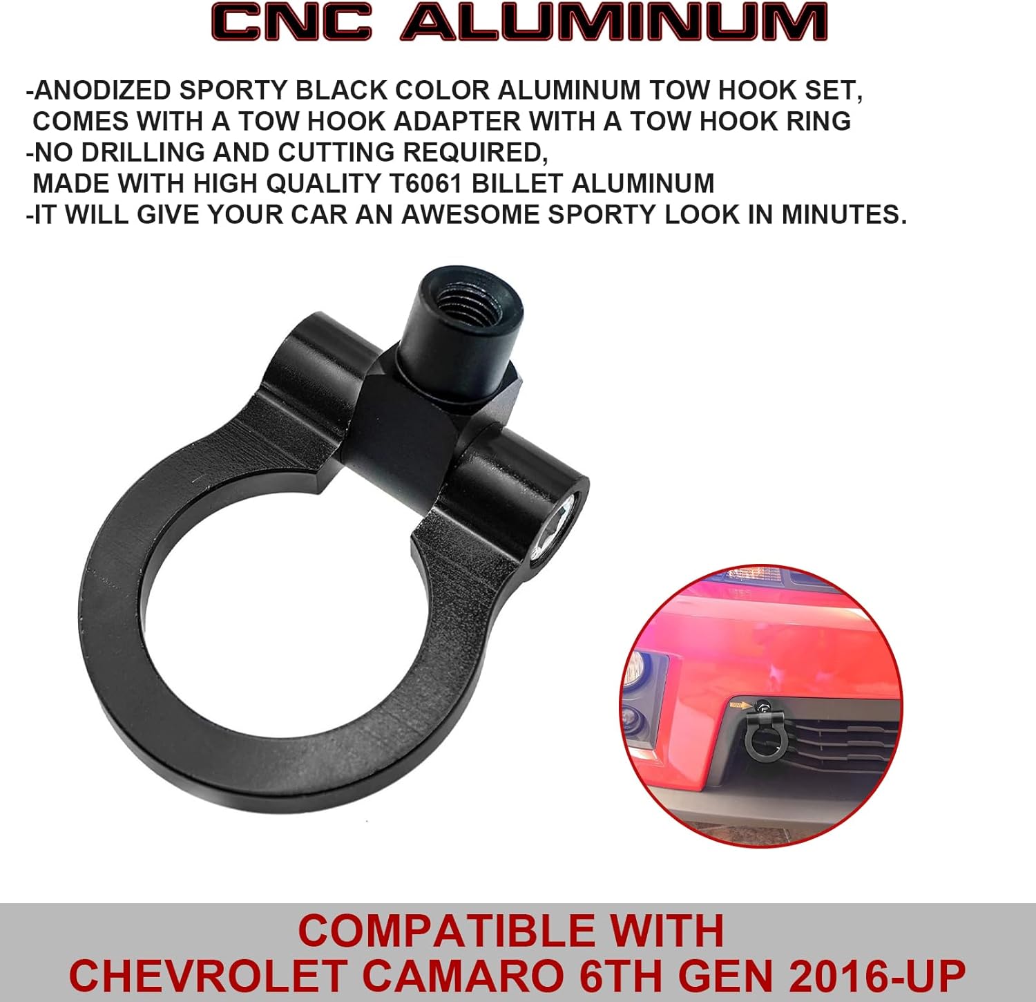 Xotic Tech Sport Track Racing Style CNC Aluminio atornillado gancho de remolque parachoques delantero compatible con Chevrolet Camaro 6 generación