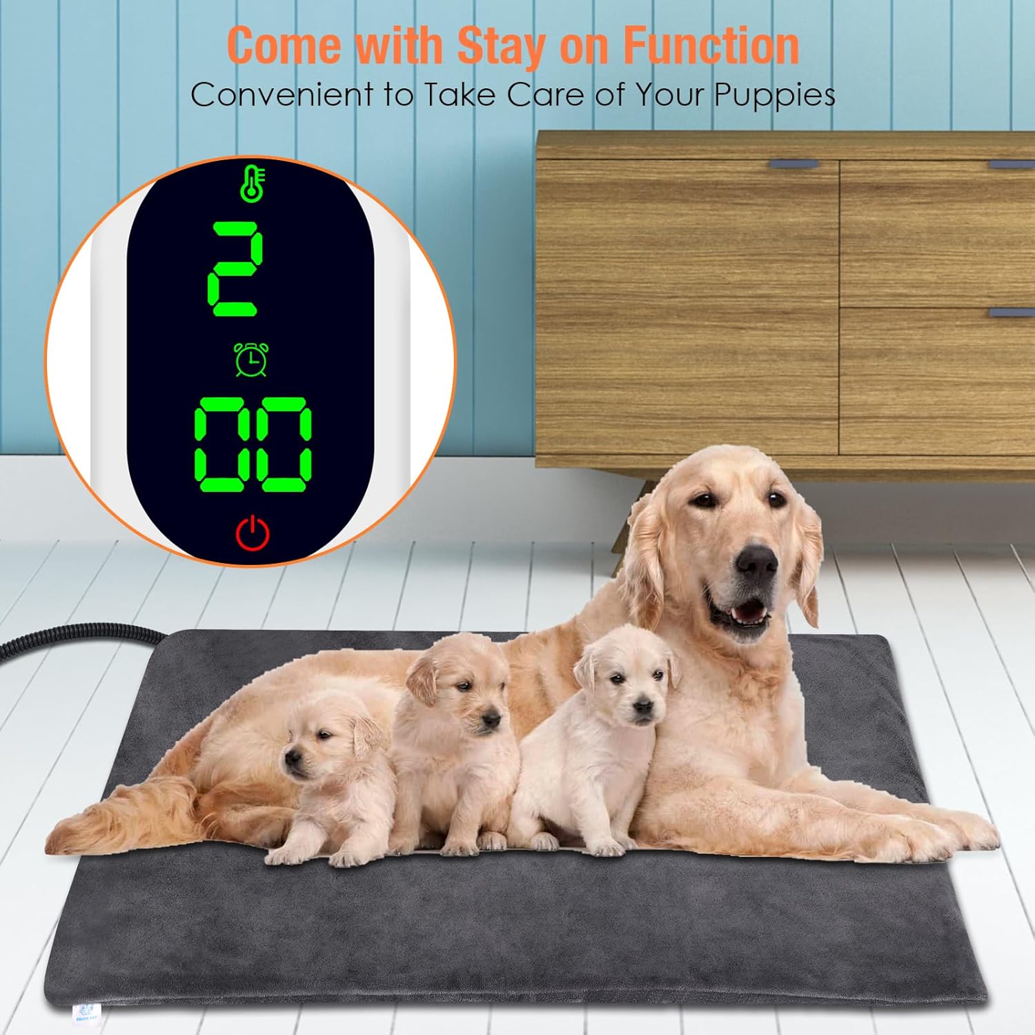ENJOY PET Almohadilla térmica para mascotas, almohadilla térmica para perros con temporizador de 13 niveles y 9 niveles de temperatura, almohadillas