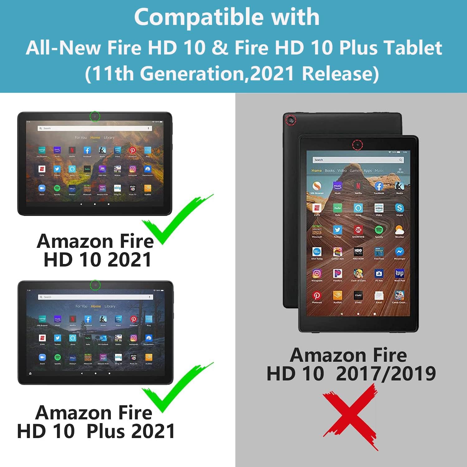 Funda para tablet Fire HD 10Fire HD 10 Plus de 10.1 pulgadas (11 generación, lanzada en 2021)  Funda delgada de piel sintética con soporte para