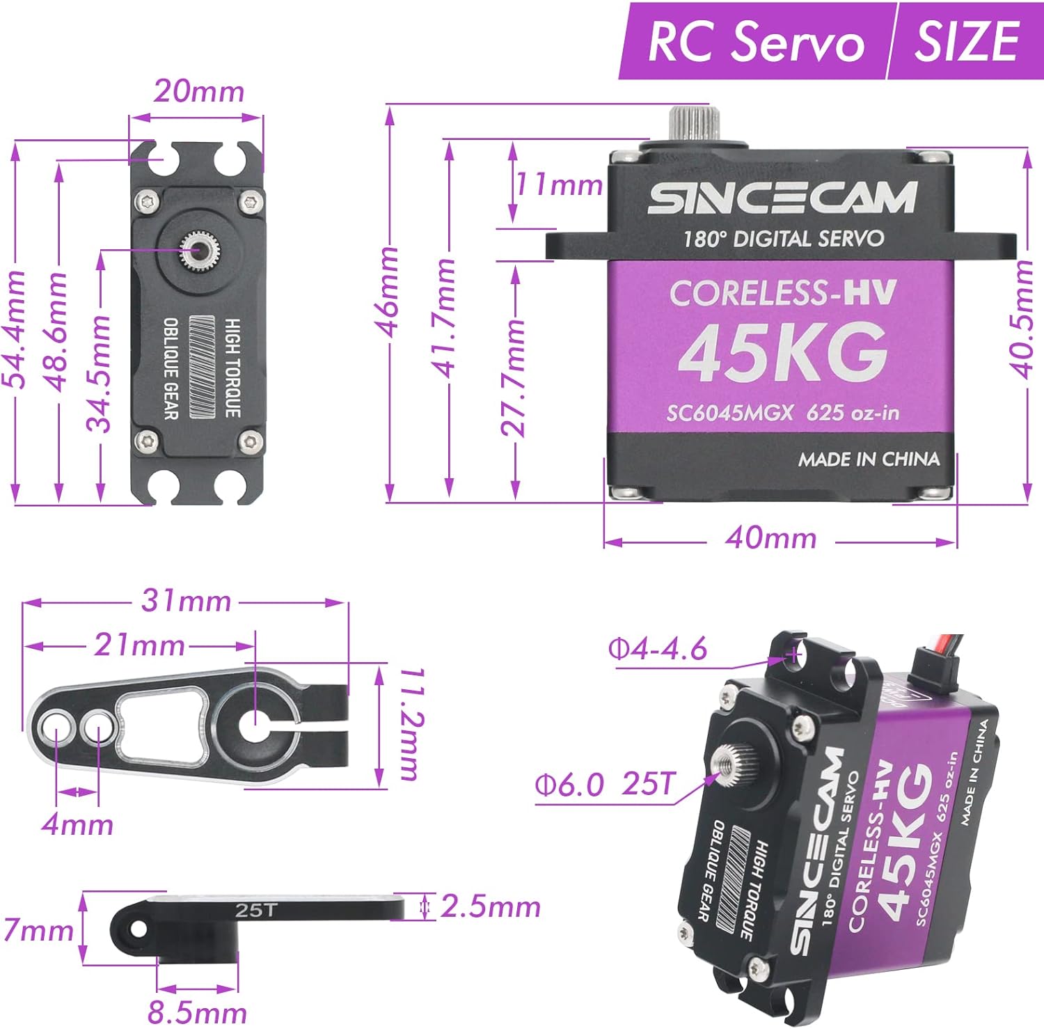 Servo sin núcleo de 99.2 lbs Servo impermeable de alto par de torsión de metal oblicuo engranaje 180  Servo de dirección completa Caja de aluminio