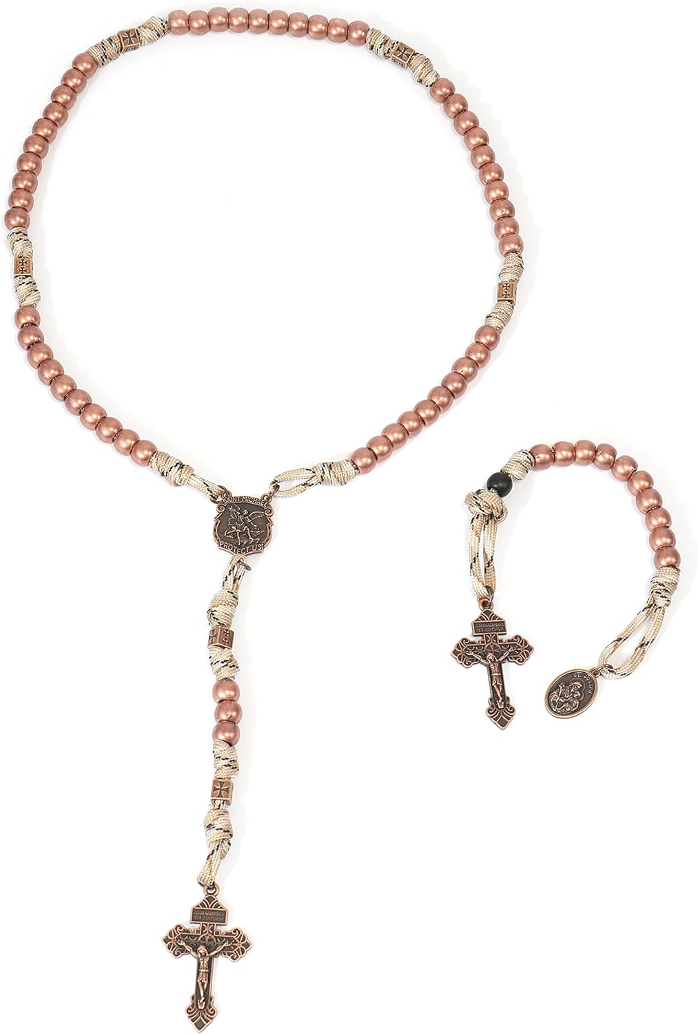 Nazareth Store Juego de rosarios de cuerda de paracaídas, collar de rosario resistente y rosario de una década con cordón fuerte y pesado con San