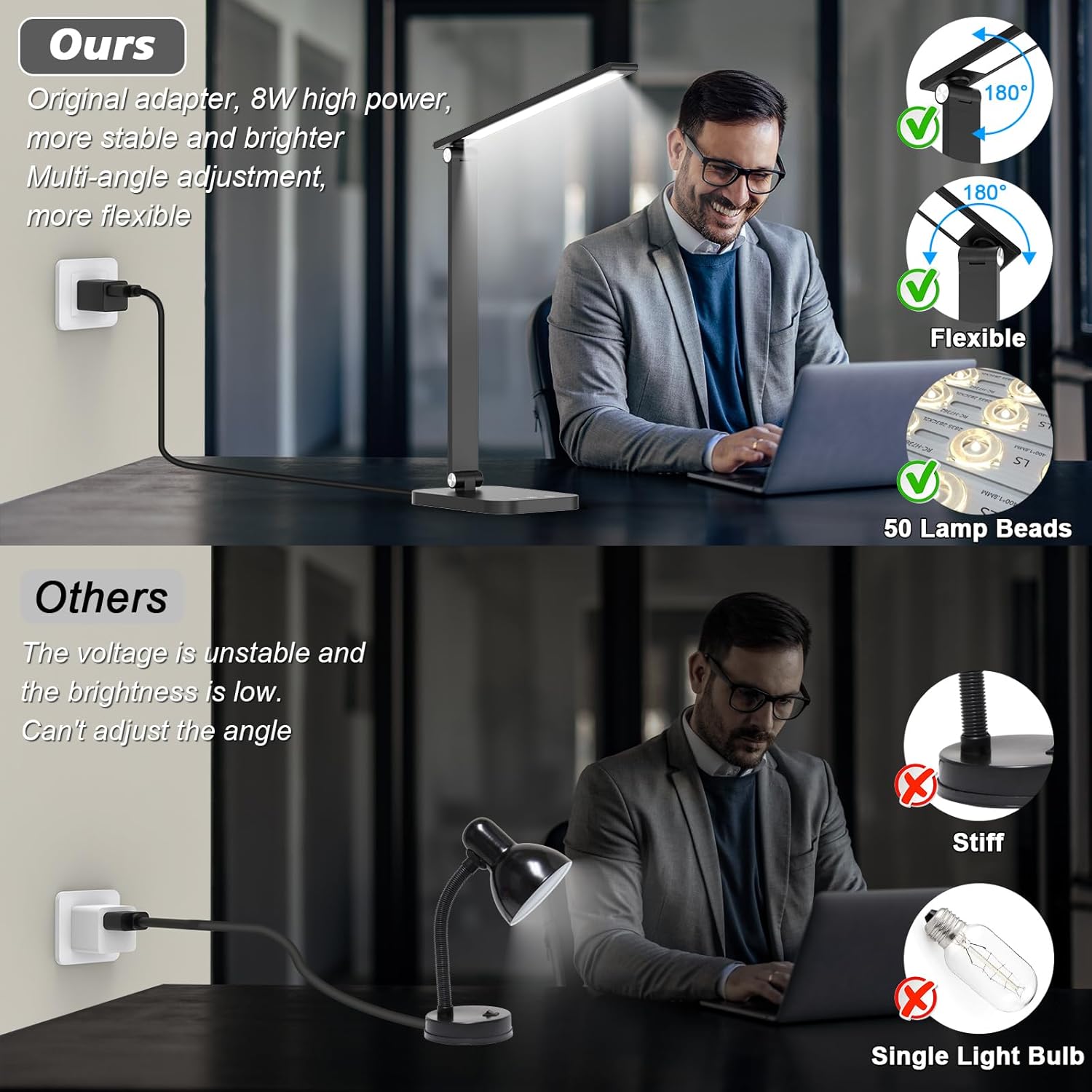 Lámpara de escritorio LED brillante para dormitorio universitario, luz de escritorio plegable para oficina en casa, lámparas de escritorio de