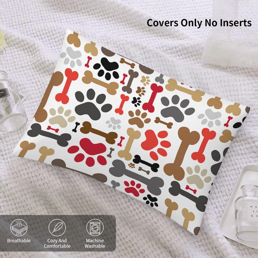 Fundas de almohada con diseño de huesos de patas de perros, diseño de huellas de animales de mascotas, funda de almohada tamaño estándar 20 x 26