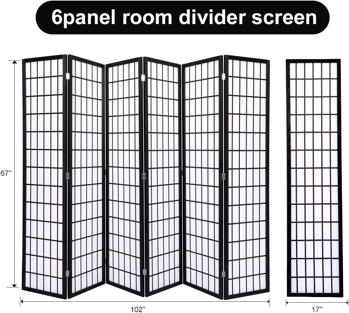 JVVMNJLK Divisor de habitación Oriental Shoji – Divisor de habitación de 6 paneles, divisor para separación de habitaciones, pantalla de privacidad