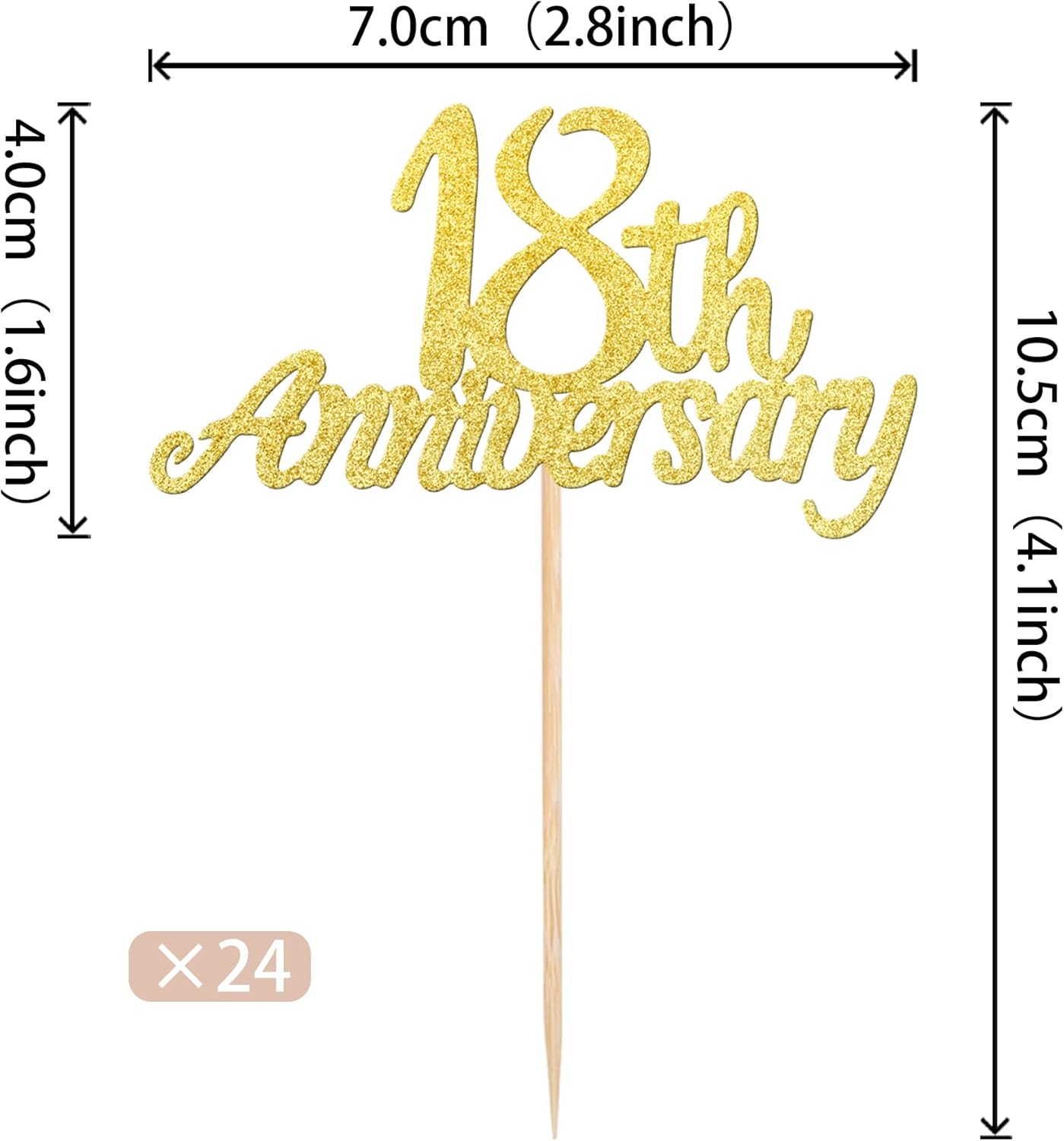24 piezas de decoración de cupcakes con purpurina para 18 años, número 18, para 18 años, bodas, aniversarios, fiestas de cumpleaños, suministros de
