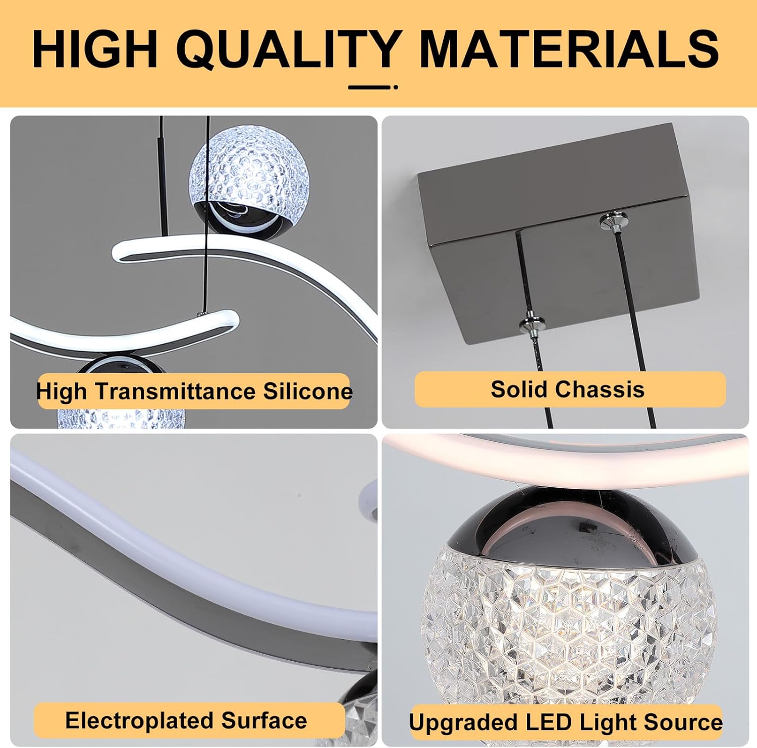 Lámpara colgante moderna con forma de globo, lámpara colgante LED negra regulable, lámpara colgante de isla de cocina ondulada, luces colgantes para