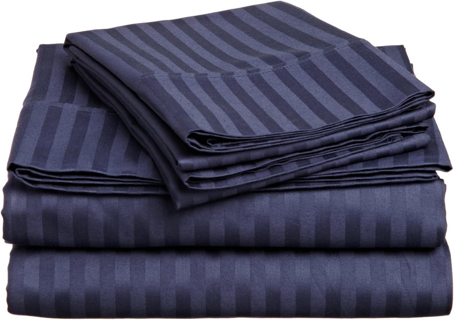 Myrtle Collection Damask Stripe – Juego de sábanas de algodón peinado pesado de 1500 hilos, 4 piezas, se adapta a bolsillos de 10 a 12 pulgadas de