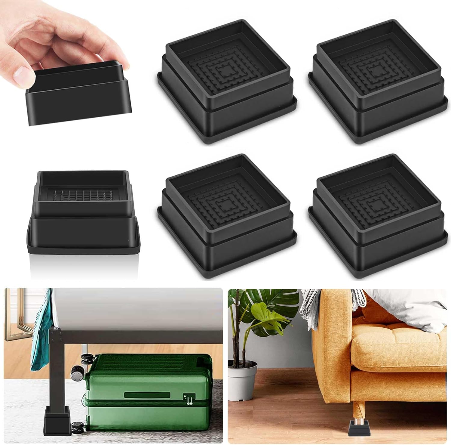 Paquete de 4 elevadores de muebles de 1 pulgada, elevadores de cama ajustables resistentes para mesa, escritorio, sofá, gabinete, marco de cama,