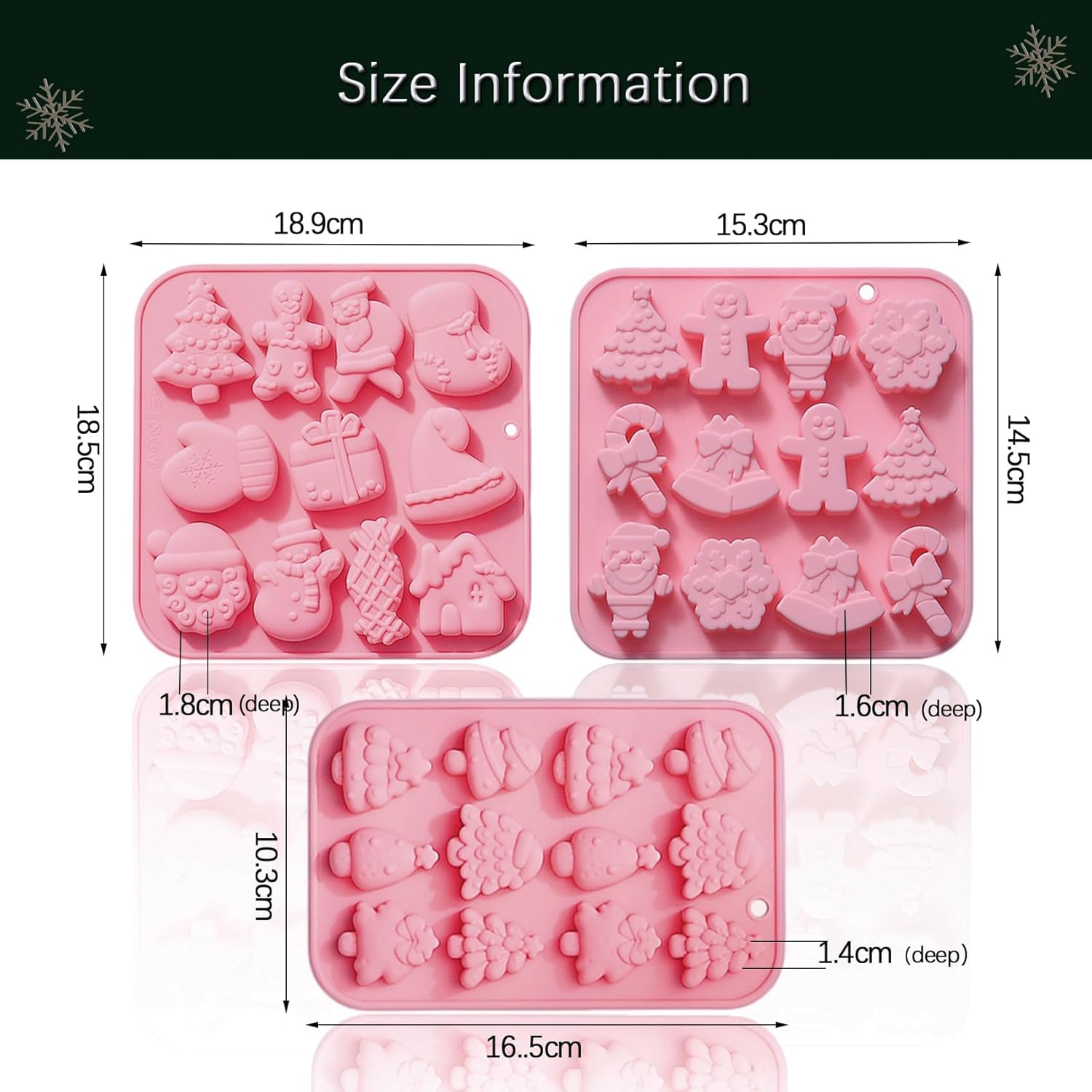 Paquete de 3 moldes de silicona de Navidad para hornear, moldes de silicona para Navidad, moldes de jabón para chocolate, gelatina, muñeco de nieve,