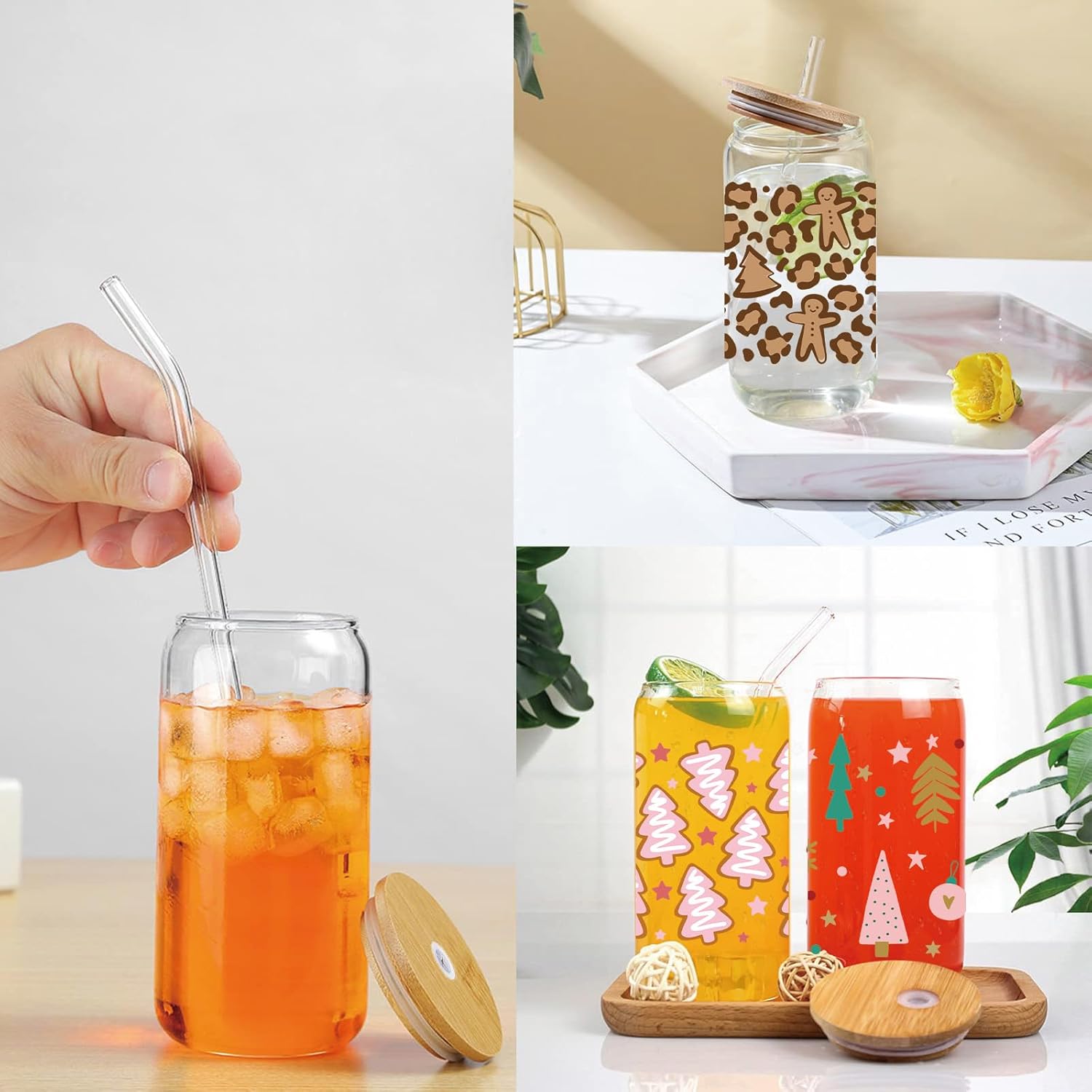 10 hojas de calcomanías de transferencia de Navidad UV DTF 3D tazas envolturas calcomanías para taza de vidrio Libbey de 16 onzas impermeable frotar
