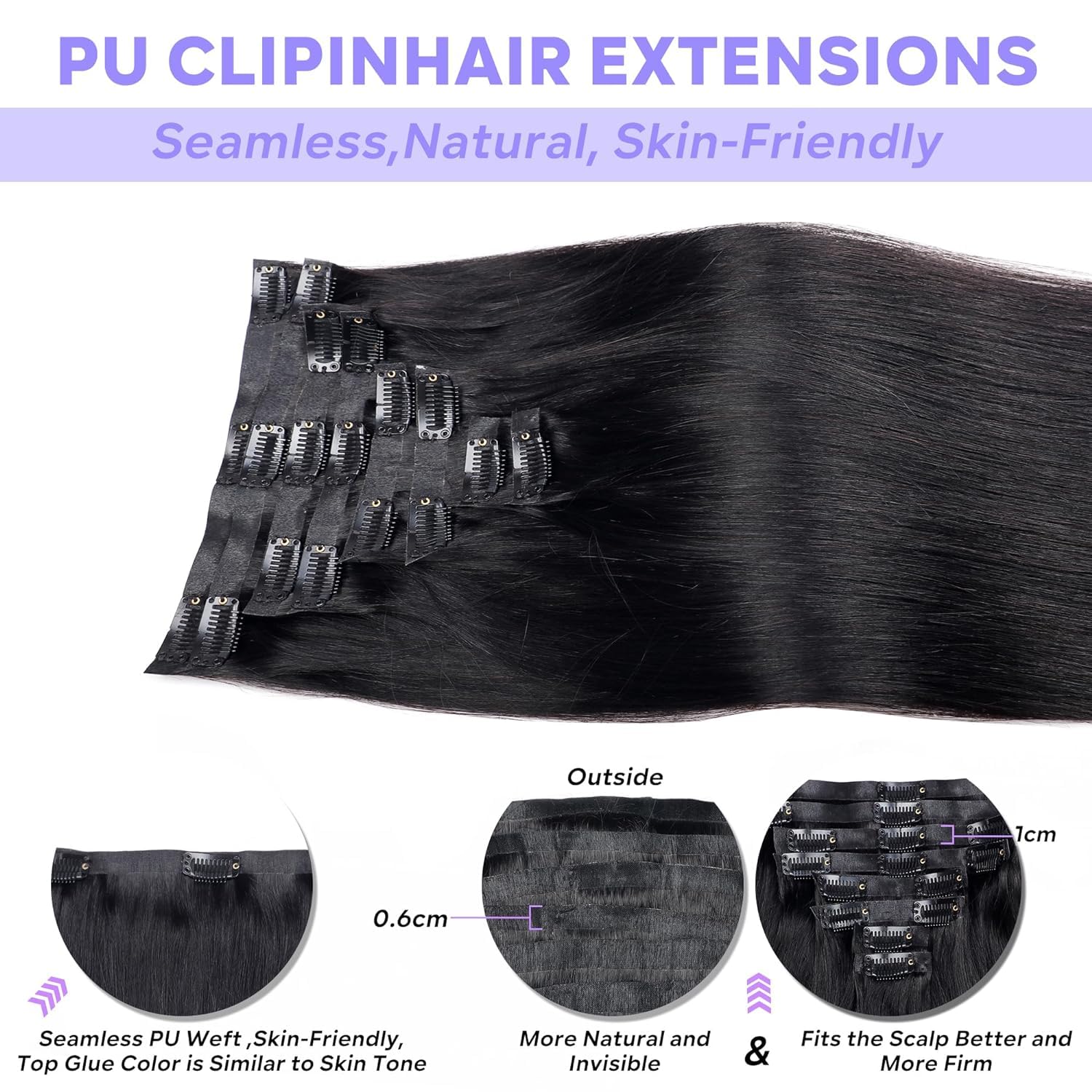 Extensiones de cabello humano real con clip, sin costuras, cabello humano virgen brasileño, lacio, extensiones de cabello humano virgen brasileño