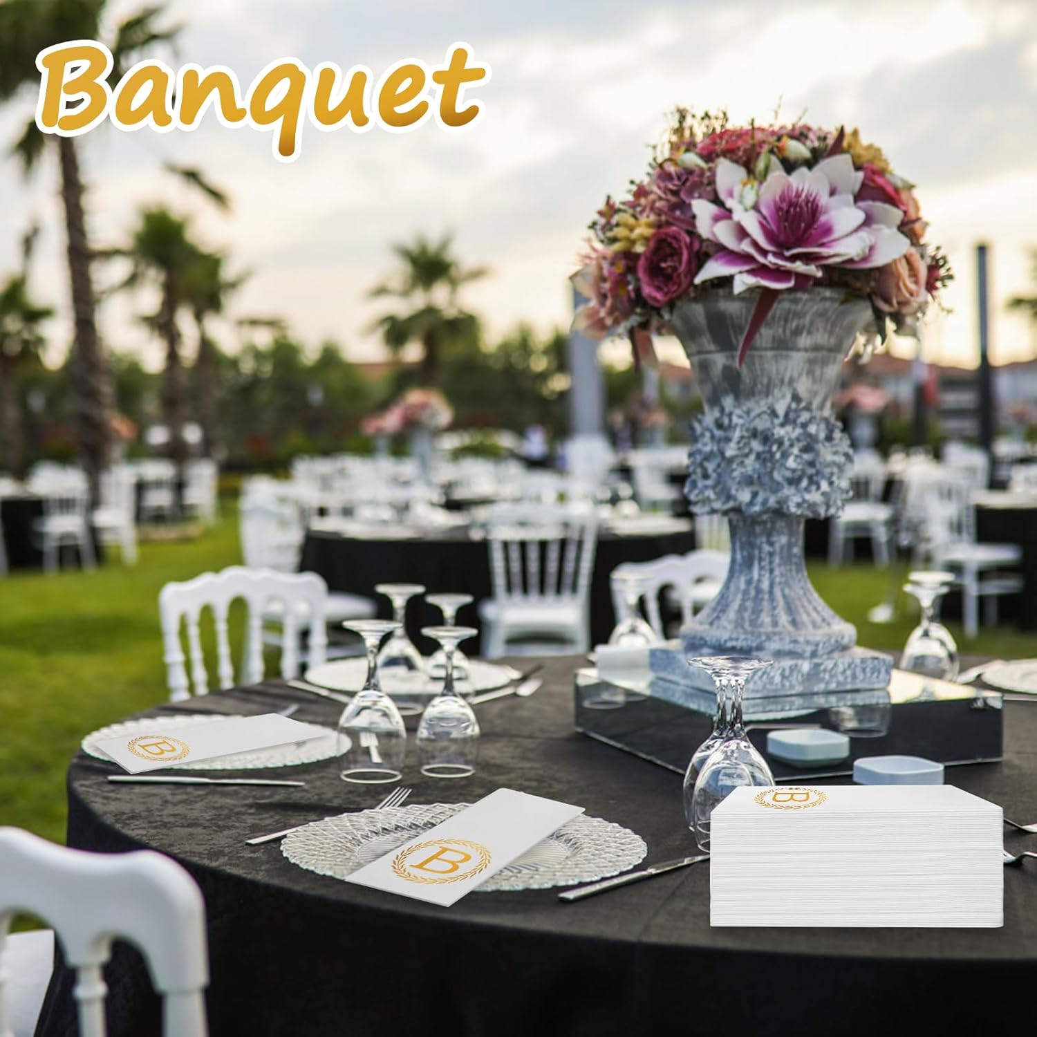 100 servilletas desechables con monograma de oro, toallas de mano decorativas con letra B, servilletas de cena para invitados, toallas de mano con