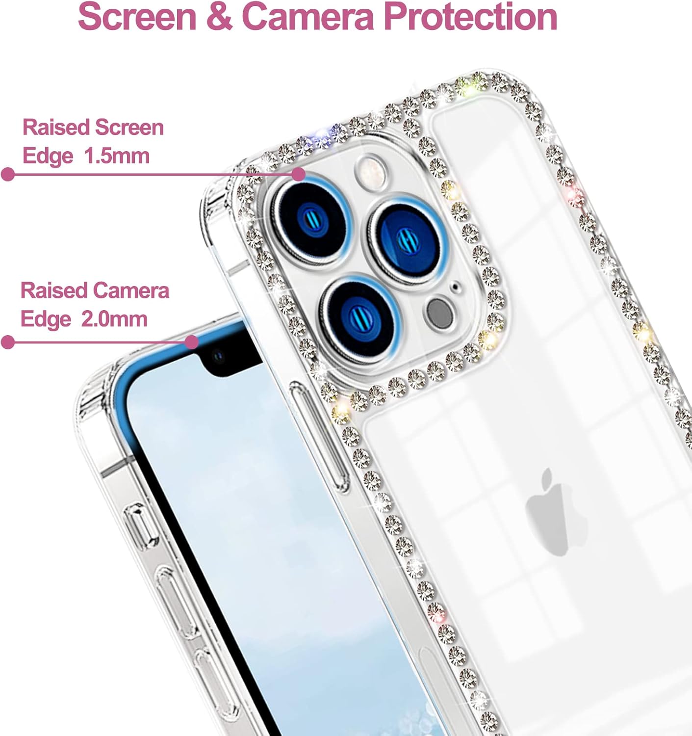 Funda transparente compatible con iPhone XR con diamantes de imitación para niñas y mujeres, diseño de parachoques brillante con purpurina y diseño