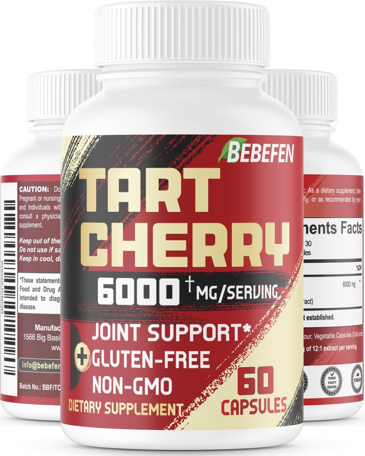 BEBEFEN Cápsulas de cereza ácida de 6000 mg  Extracto de jugo de cereza agria  Salud de las articulaciones, masa muscular y descanso bien