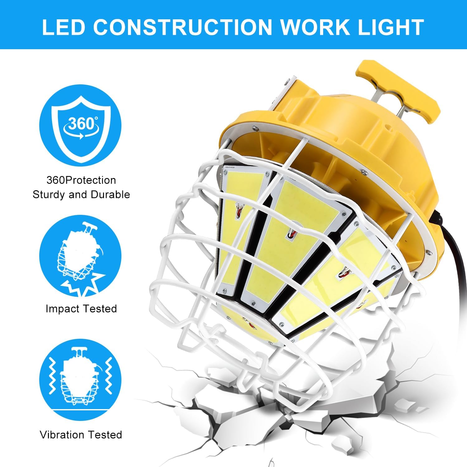 Luz de trabajo temporal 250W 37500LM 5000K Luz de construcción Luz de día blanca, impermeable IP68 colgante para sitio de trabajo Almacén al aire