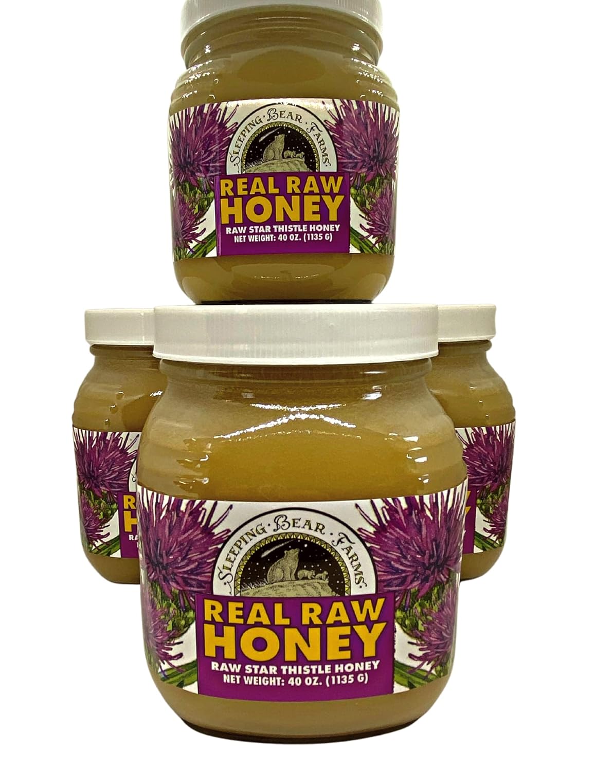 Sleeping Bear Farms 2.5lbs. Miel cruda cosechada por nuestros apicultores, de nuestras colmenas empaquetadas en vidrio