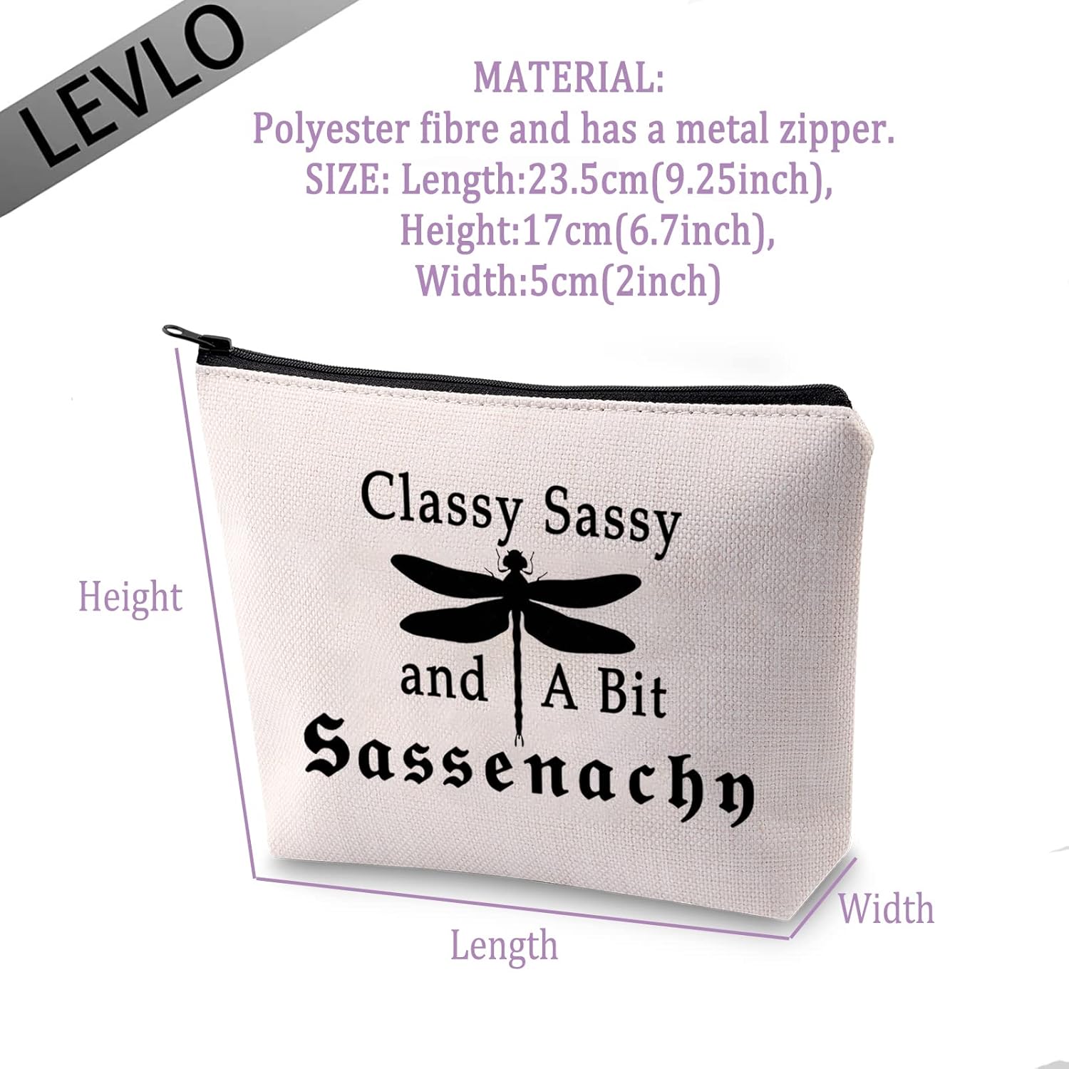 LEVLO Regalos para fanáticos de la libélula Sassenach mercancía para los fans de Jamie Fraser Bolsas de maquillaje con clase Sassy y A Bit