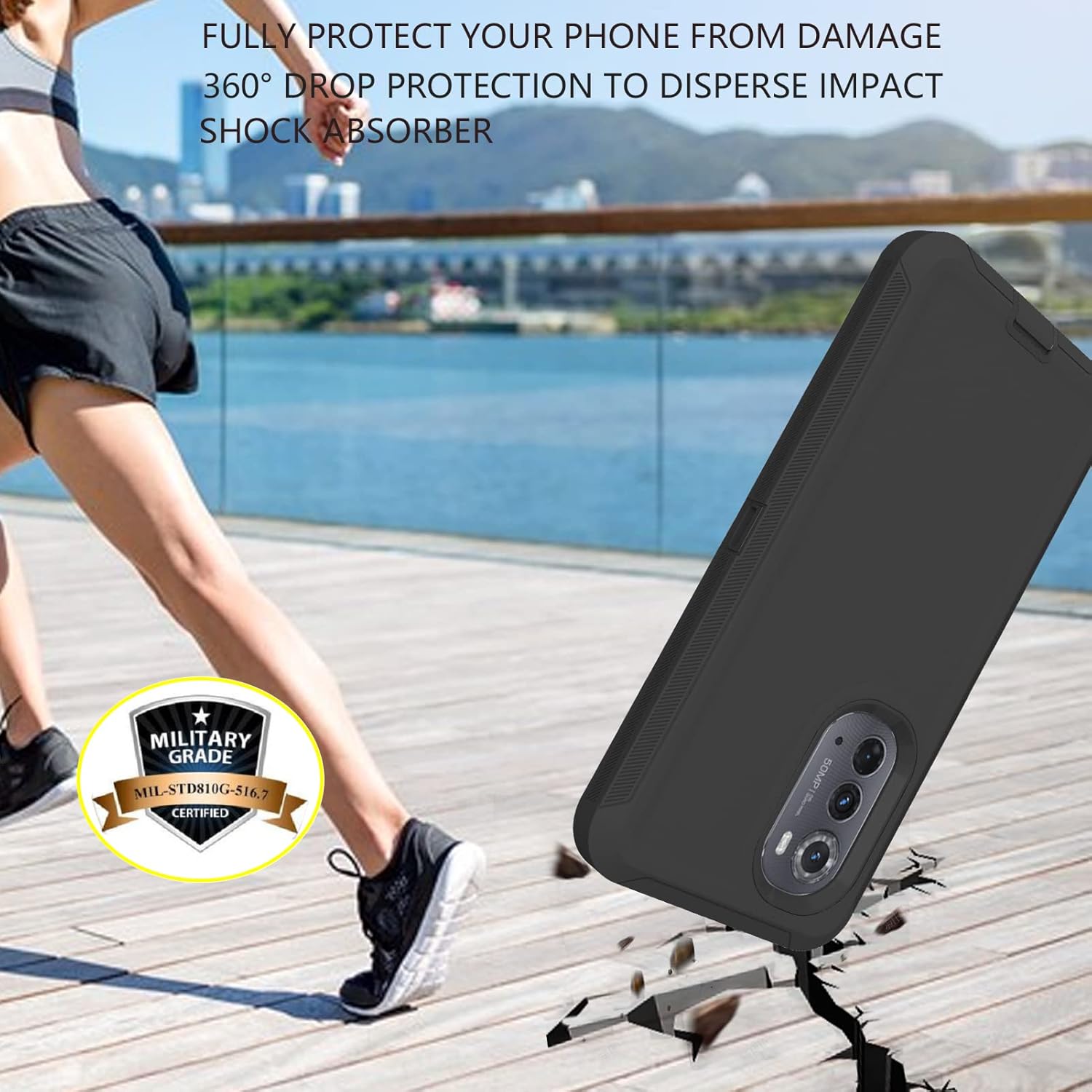 Qinmay Motorola Moto Edge 2022 – Funda resistente con 2 protectores de pantalla HD, color negro