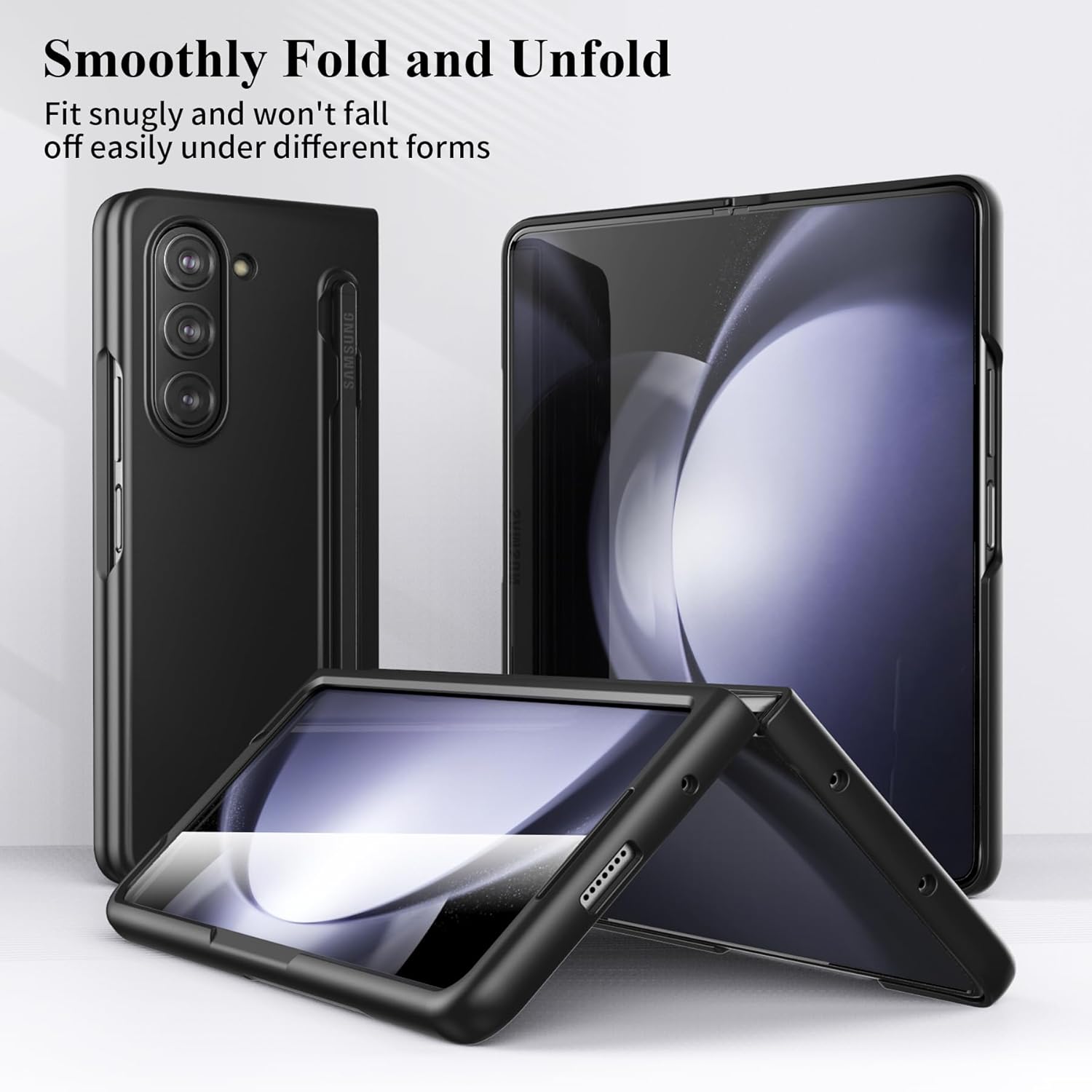 Foluu Funda delgada para Samsung Galaxy Z Fold 5 con soporte para bolígrafo y protector de pantalla frontal integrado, funda protectora de