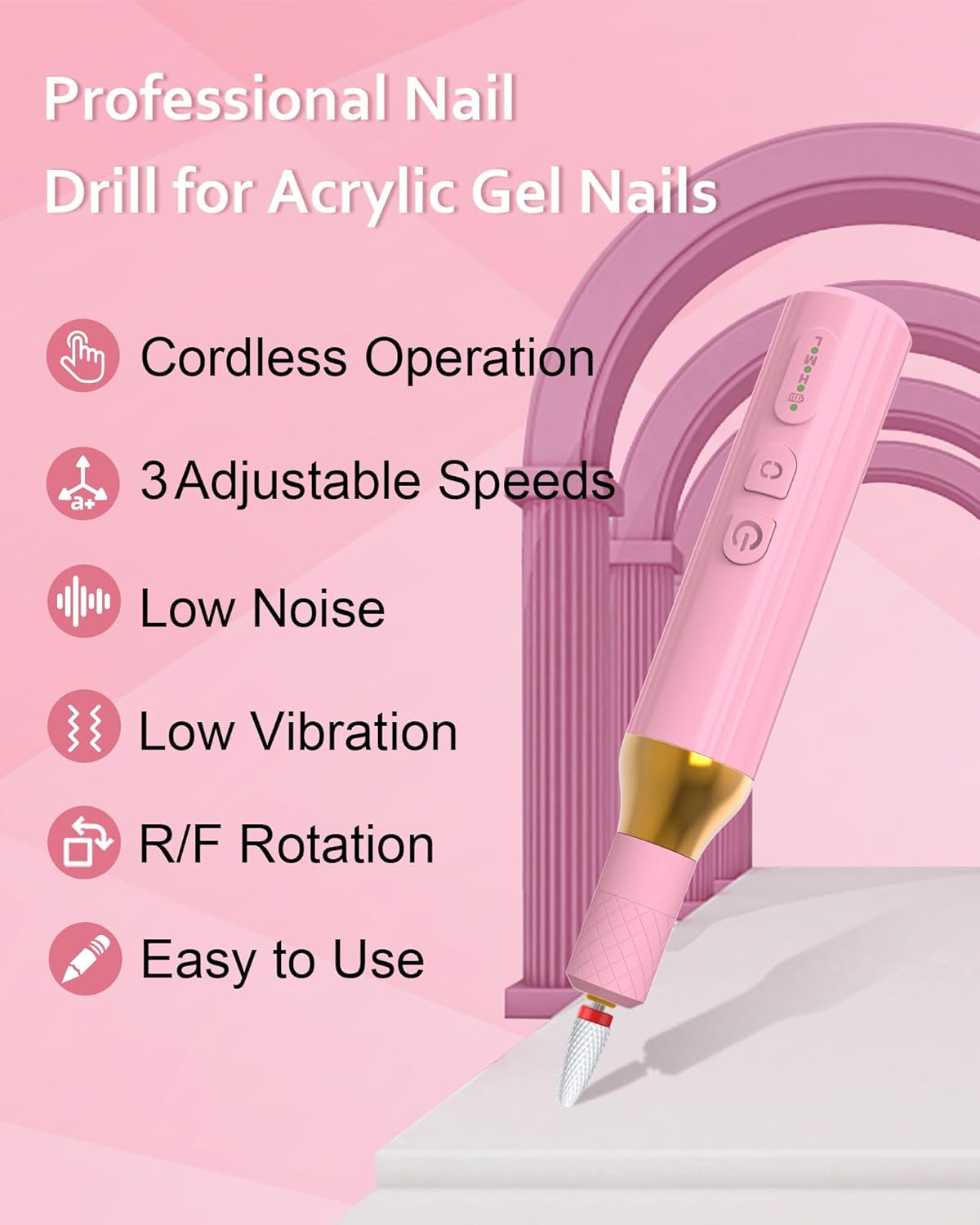 DEEHENK Taladro de uñas eléctrico inalámbrico portátil para uñas acrílicas de gel, lima de uñas recargable para el hogar, sala de belleza, lima de