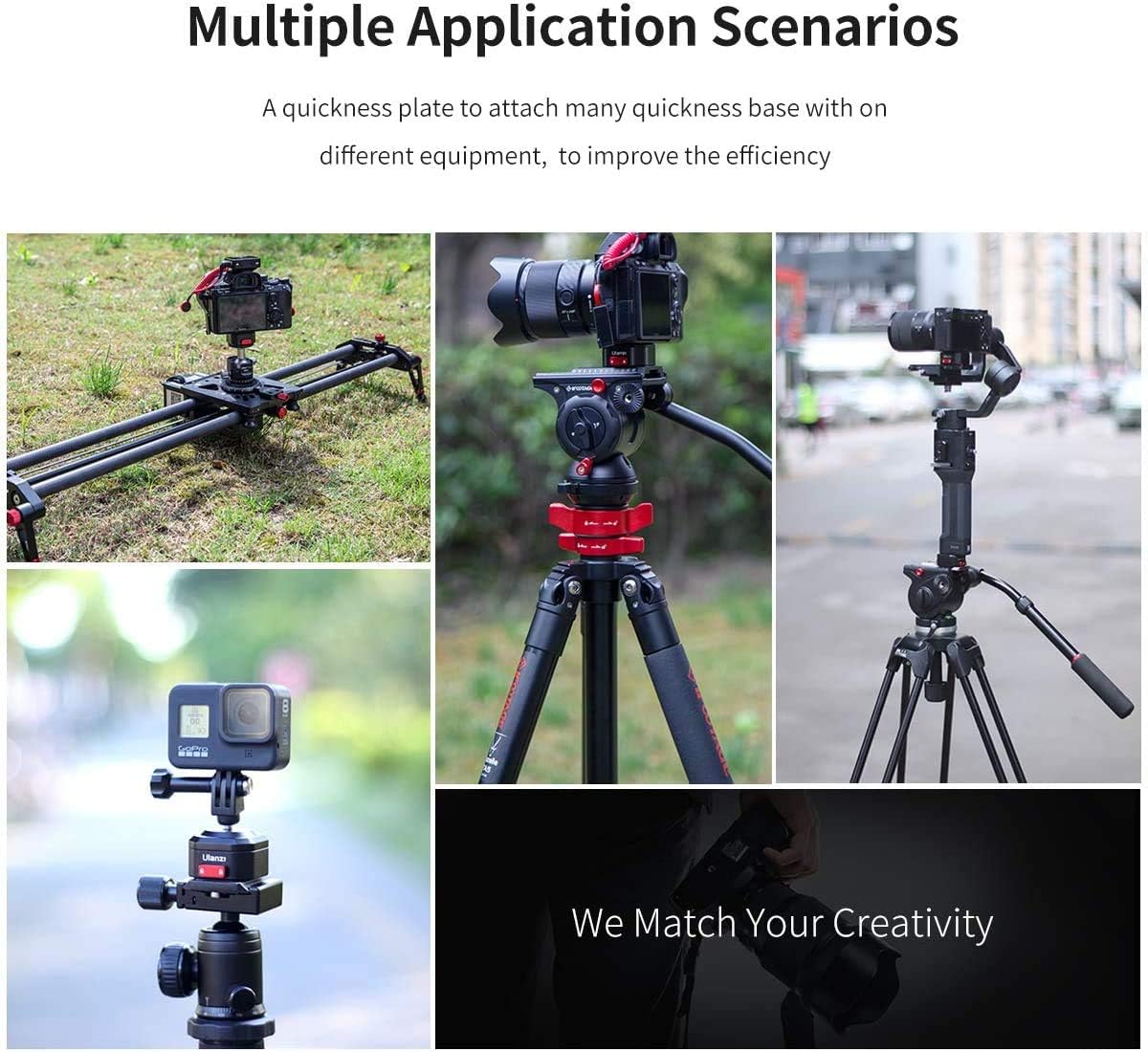 Ulanzi Claw Adaptador de montaje de cámara QR para trípode de placa de liberación rápida, kit de configuración rápida con tornillo de 6.35 mm para