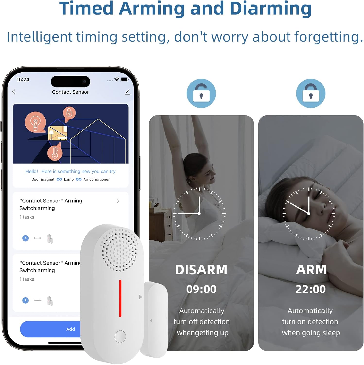 Sensor de alarma WiFi para ventana de puerta con aplicación de 2.4 GHz (con brazo de temporizador y desactivaciónretardo de tiempo) sonido