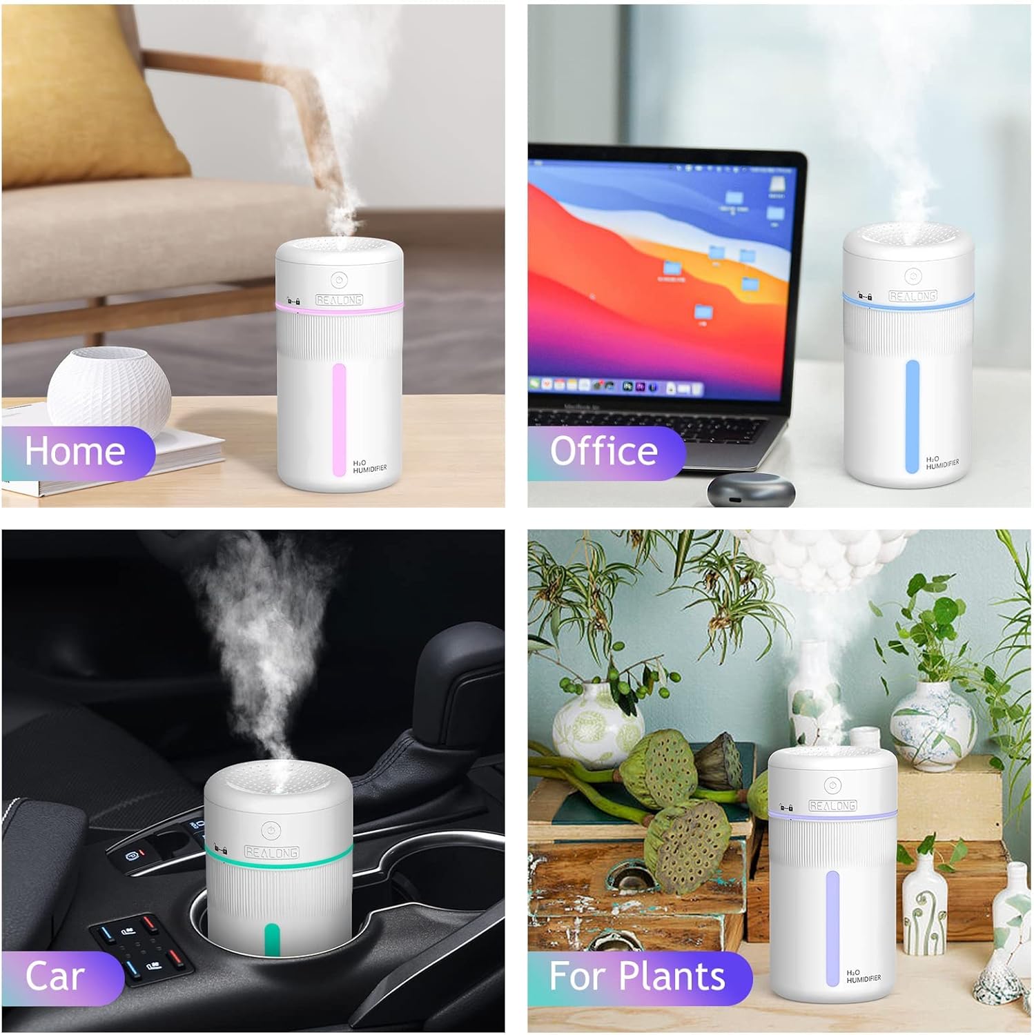 Humidificadores pequeños para dormitorio, mini humidificador de niebla fría de 13.5 fl oz, humidificadores portátiles de escritorio personal blanco