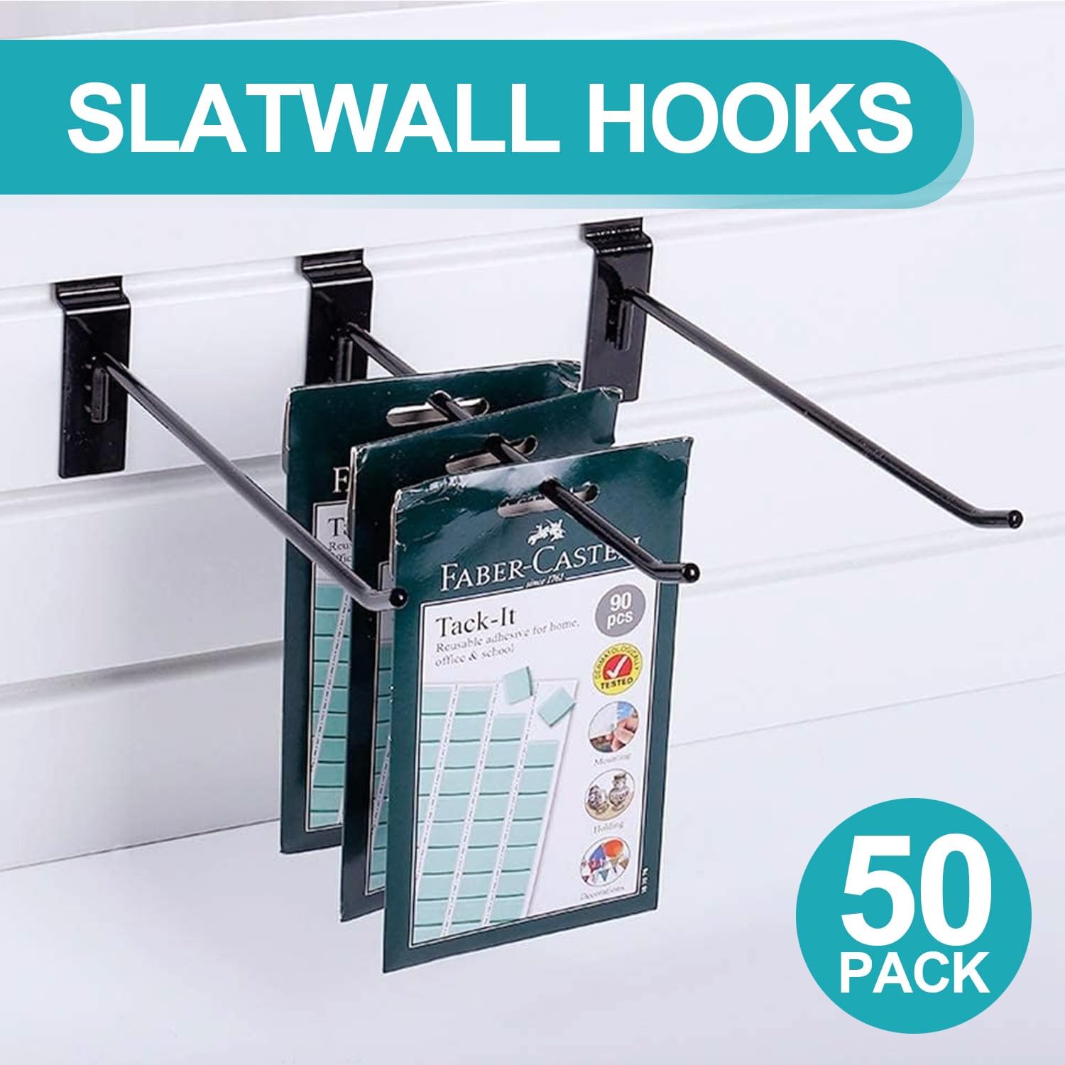 Ganchos Slatwall de 6 pulgadas, accesorios de pared de listones negros, ganchos para panel de pizarra, para garaje, tienda, venta al por menor,
