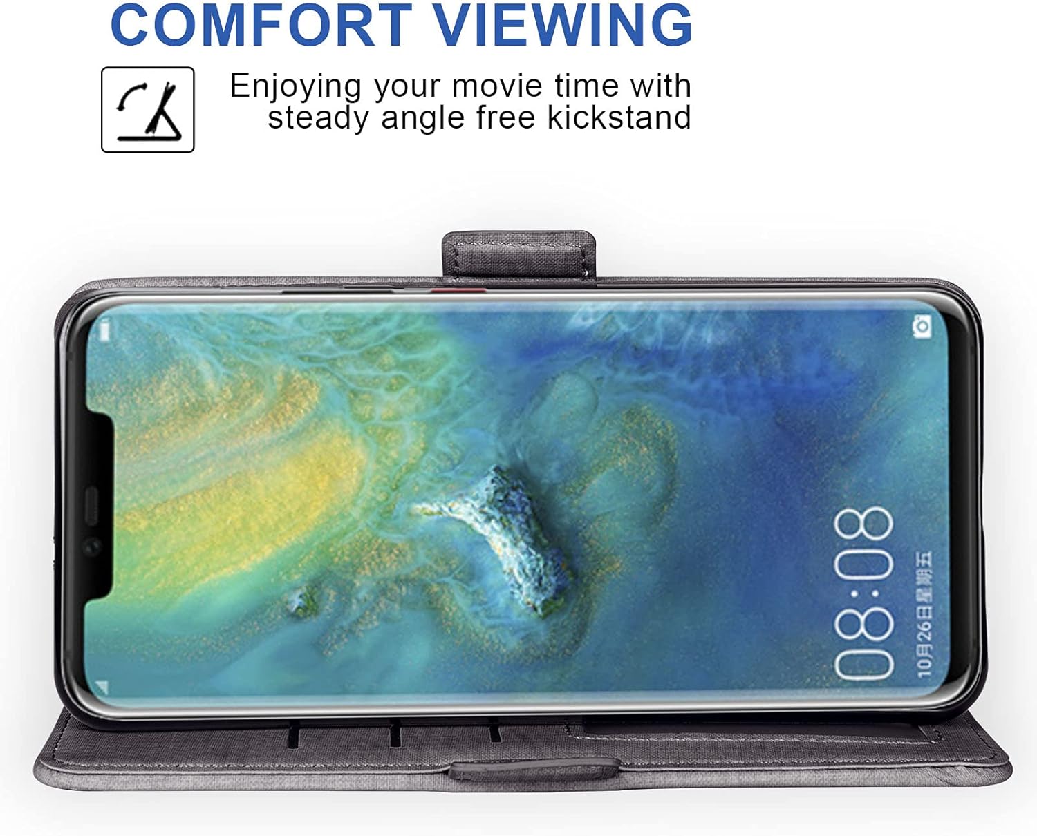 Asuwish Funda para teléfono Huawei Mate 20 Pro con protector de pantalla de vidrio templado y correa para la muñeca, soporte para tarjeta de