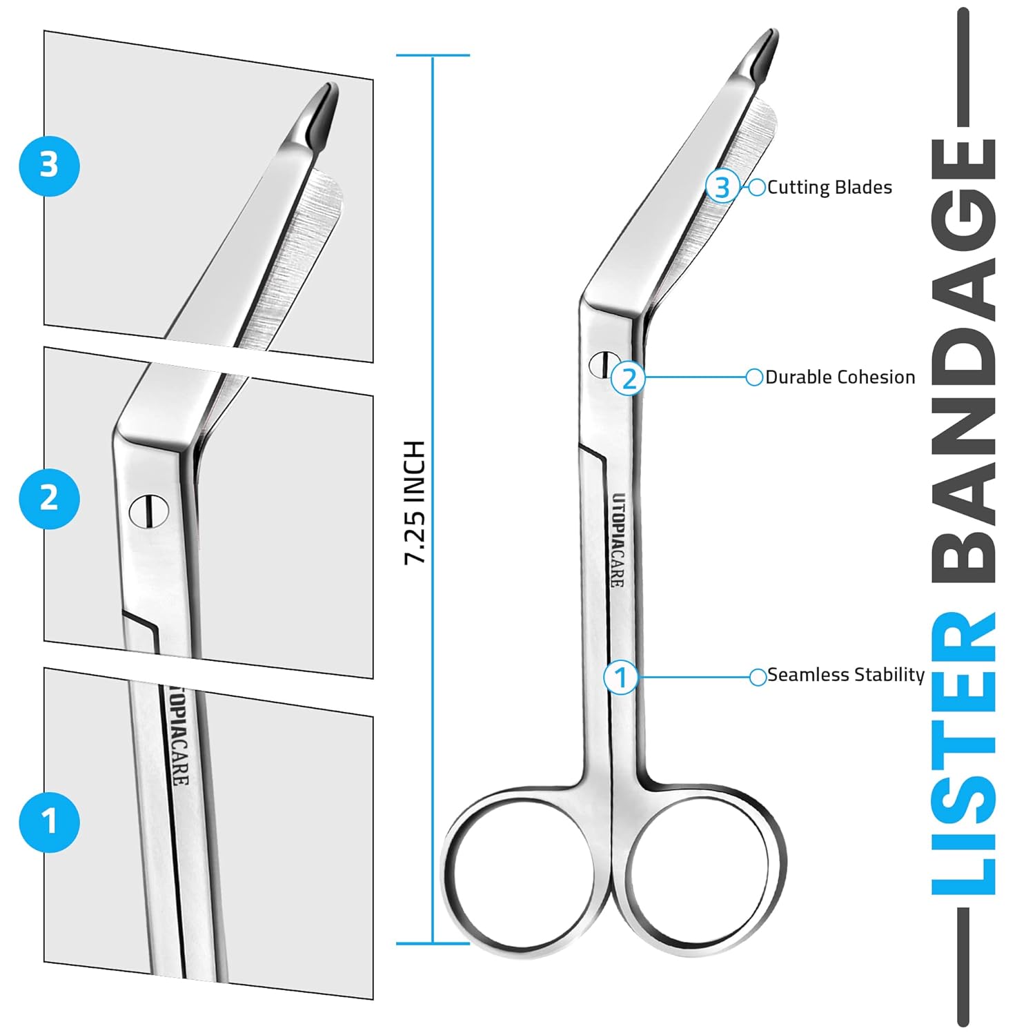 Utopia Care Tijeras médicas – Tijeras EMT y trauma – Tijeras de enfermería y cirugía de 7.5 pulgadas – Tijeras de vendaje de acero inoxidable para