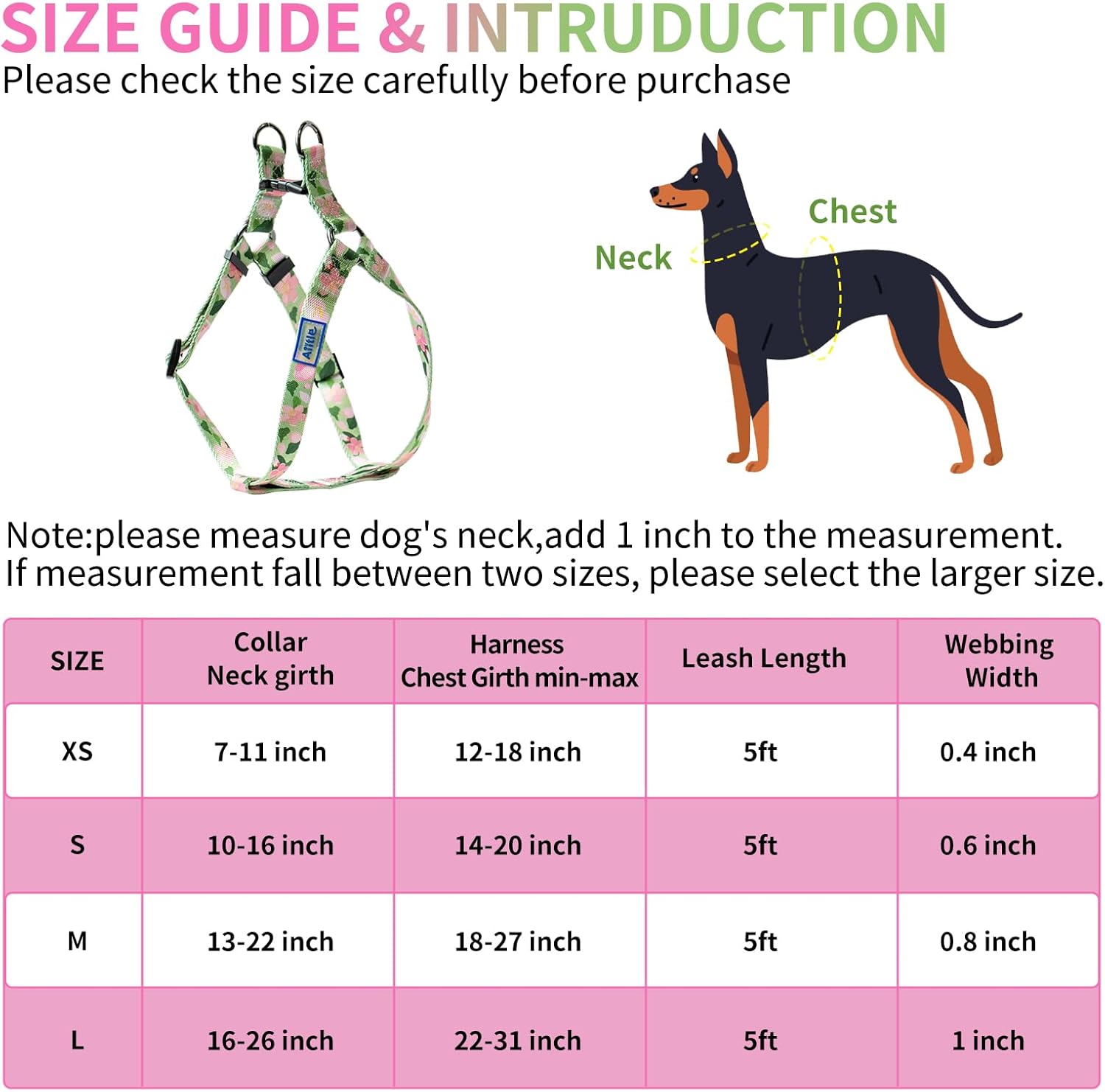 AIITLE Arnés para perro, correa y collar sin tirones, collar básico ajustable con una correa resistente, hebilla súper resistente y anillo en D,