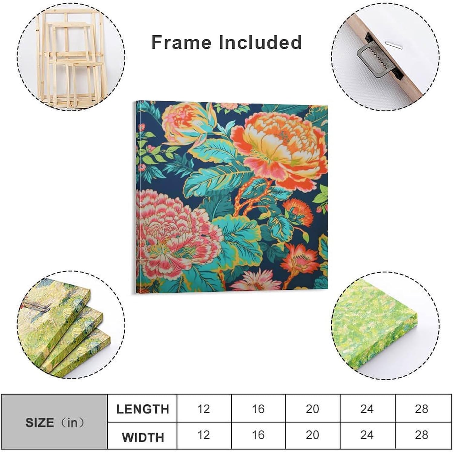 Lienzo de peonía chinoiserie azul marino, rosa y rojo, arte de pared con diseño floral de peonía asiática, pinturas de pared modernas para