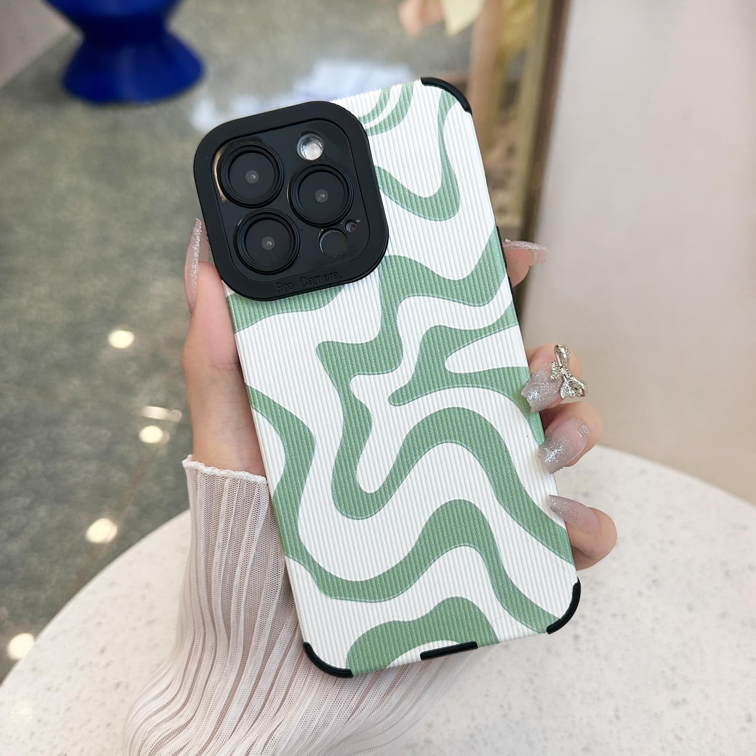 Funda diseñada para iPhone 13, piel sintética suave TPU y bonito arte ondulado pintado para mujeres y niñas, protector delgado a prueba de golpes,
