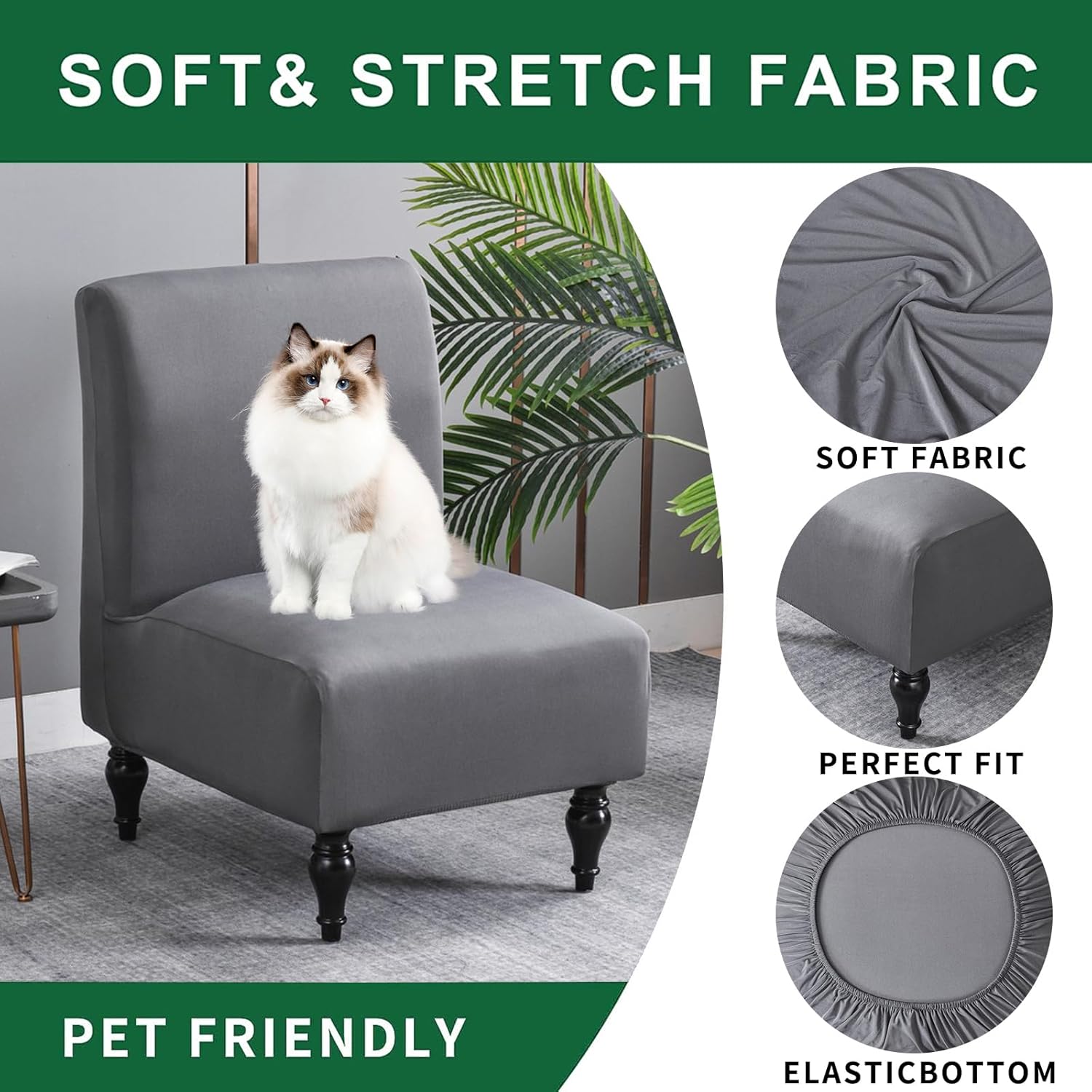 GOSTADY Funda elástica para silla sin brazos, lavable, funda protectora de muebles para silla sin brazos estampada extraíble para sala de estar,