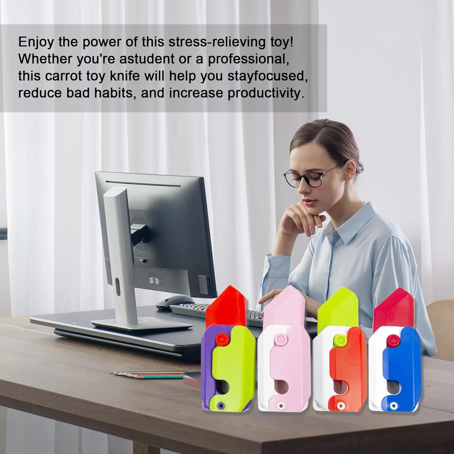 Juguete para ansiedad con cuchillo de gravedad impreso en 3D, divertido juguete de plástico EDC zanahoria juguetes sensoriales para adultos, TDAH,