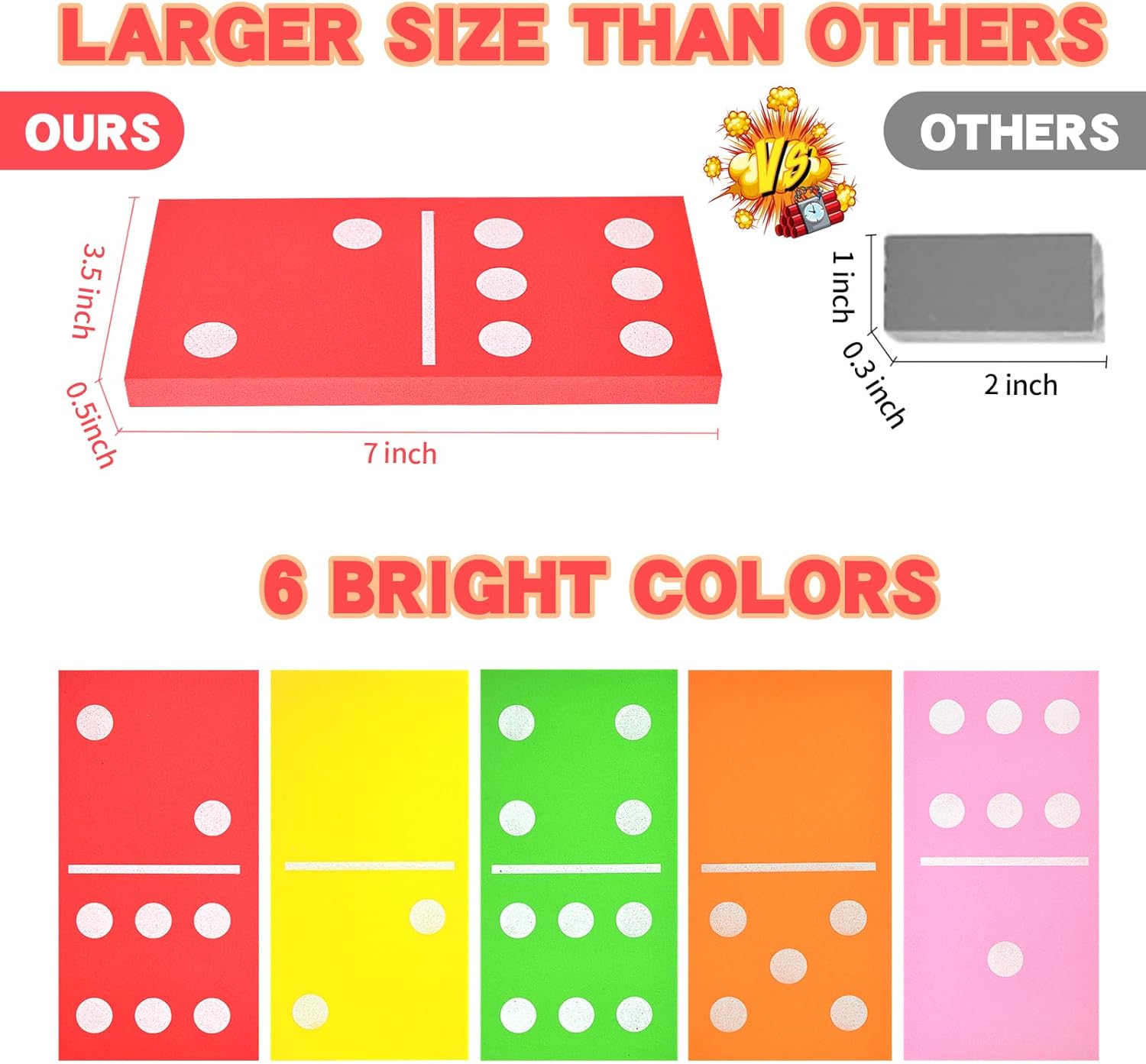 Dominó gigante de césped de 28 piezas, dominó grande y colorido con una bolsa de malla, juego de 6 dominó de espuma gigante, juegos gigantes para