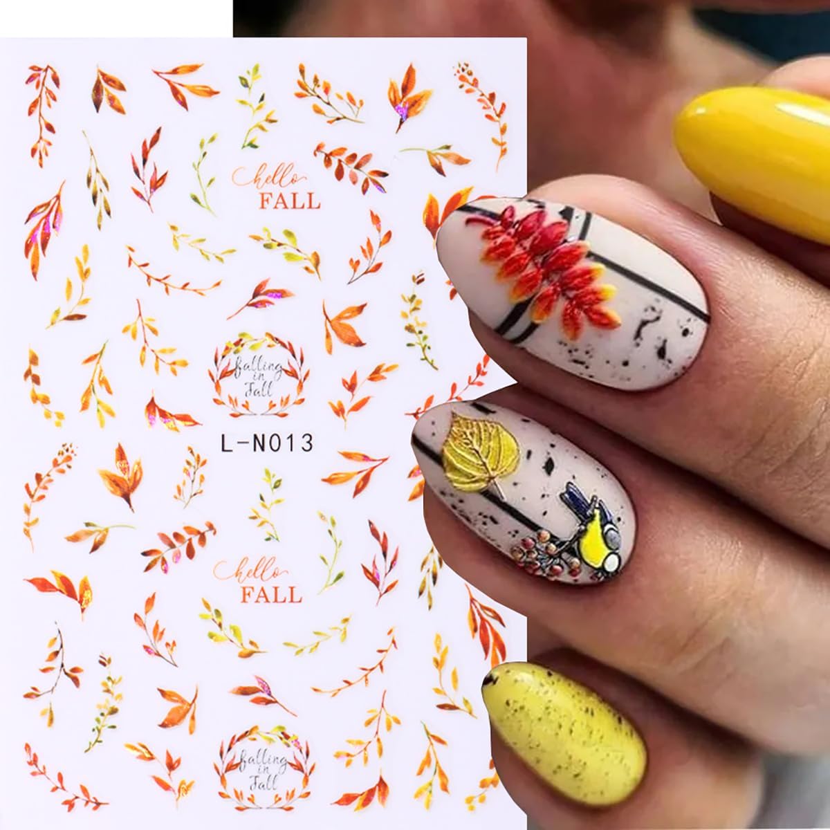 Calcomanías de arte de uñas de otoño, 6 hojas de arce, autoadhesivas, 3D, diseño de hojas de ginkgo, ardilla, calabaza, otoño, suministros de arte