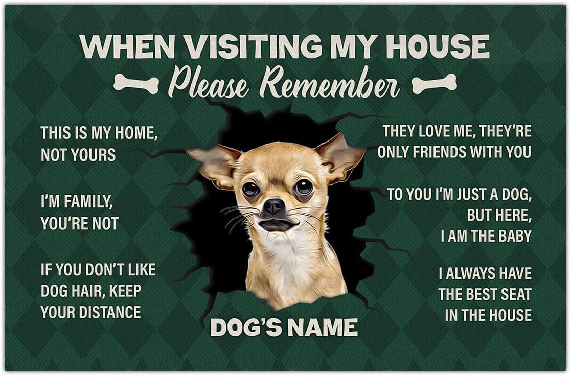 Kobalo When Visiting My House Please Remember – Tapete de bienvenida personalizado para puerta de Chihuahua, tapete para puerta delantera de