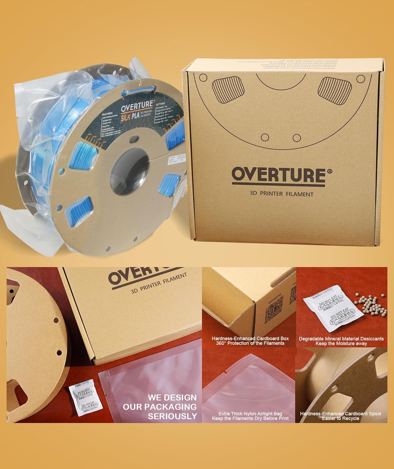 OVERTURE Filamento PLA de seda de doble color de 0.069 pulgadas, filamento de impresora 3D brillante sin obstrucciones, carrete de 2.2 libras,